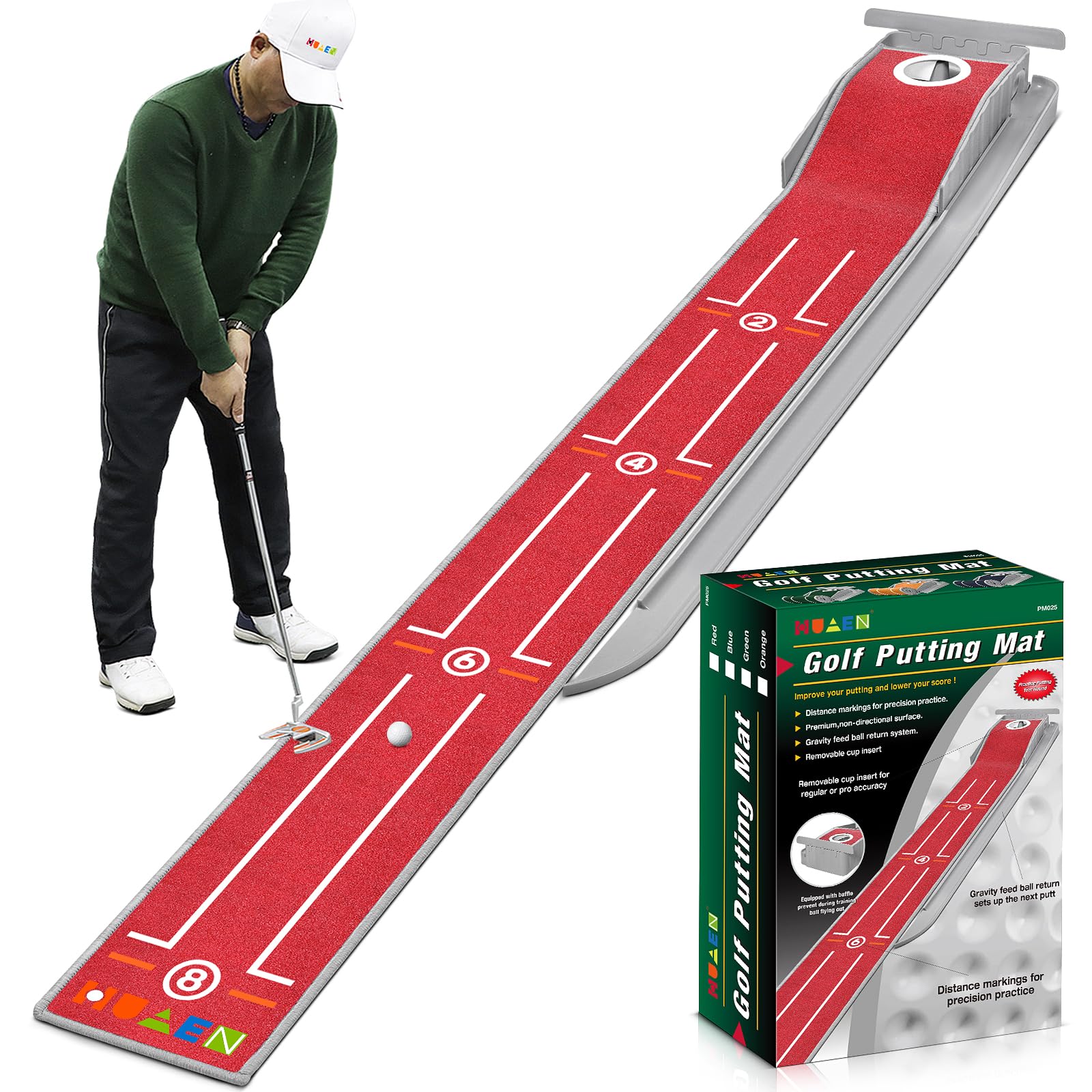Mini Golf Putting Mat - Indoor/Outdoor with Ball Return Alignment Guide & Durable Velvet Crystal Mat Golf Accessories for Men Enjoy Speedy Wrinkle-Resistant Putting Fun