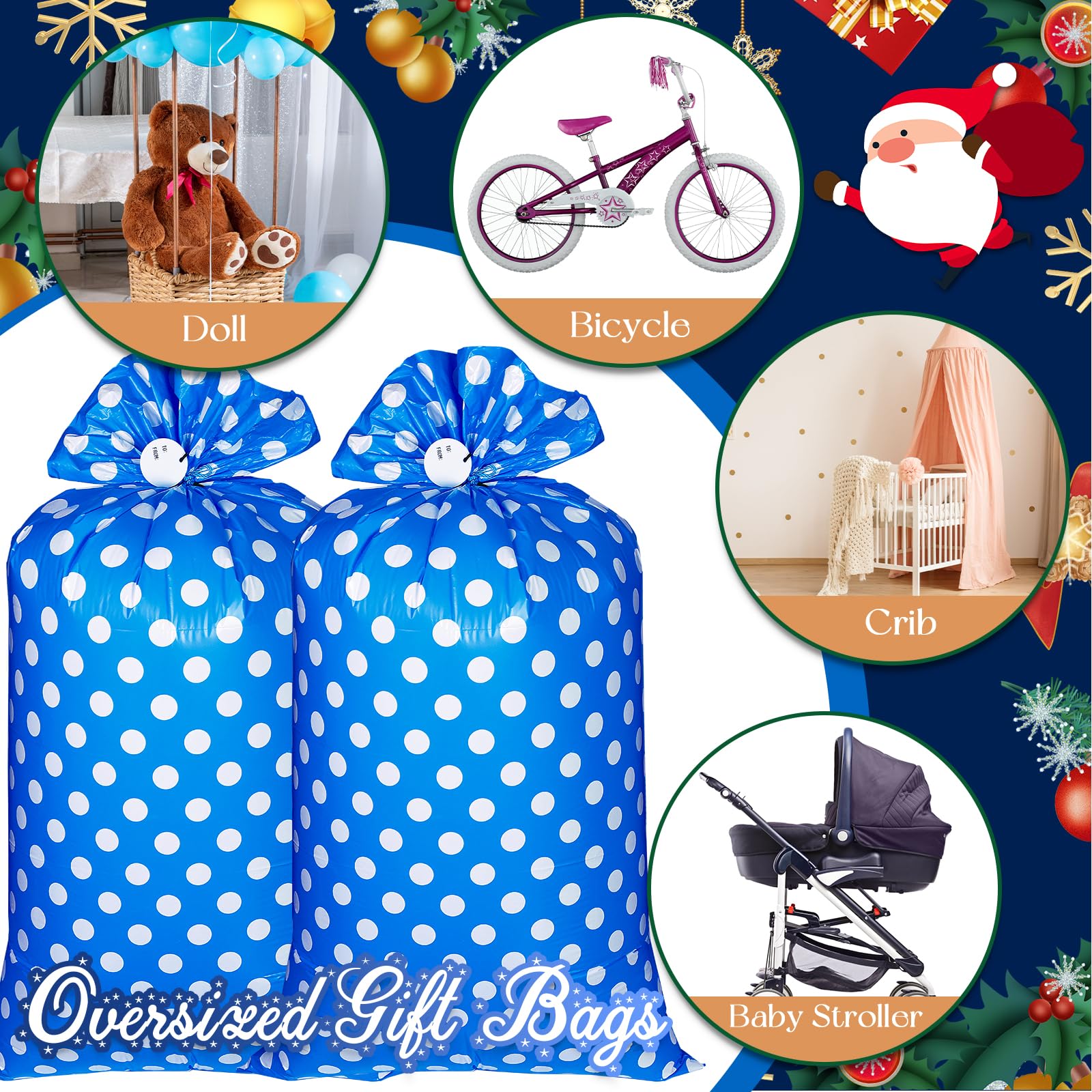 Mezchi 4-Pack Extra Large Jumbo Gift Bags - 70 X 40 Inches, Pink Polka Dot With Ribbon & Tags - View #4