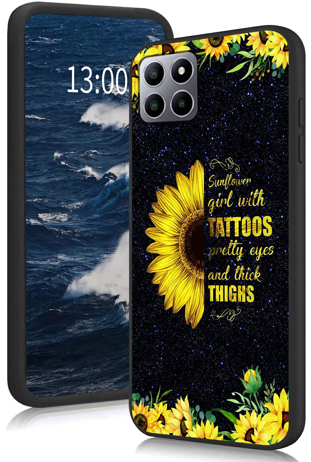 BREIDMKFM Case for Boost Mobile Celero 5G Plus, Celero 5G+ Plus Phone Case for Girls, Shockproof Thin Soft Silicone Rubber Cover Fit for Boost Mobile Celero 5G+, Sunflower Girl with Tattoos