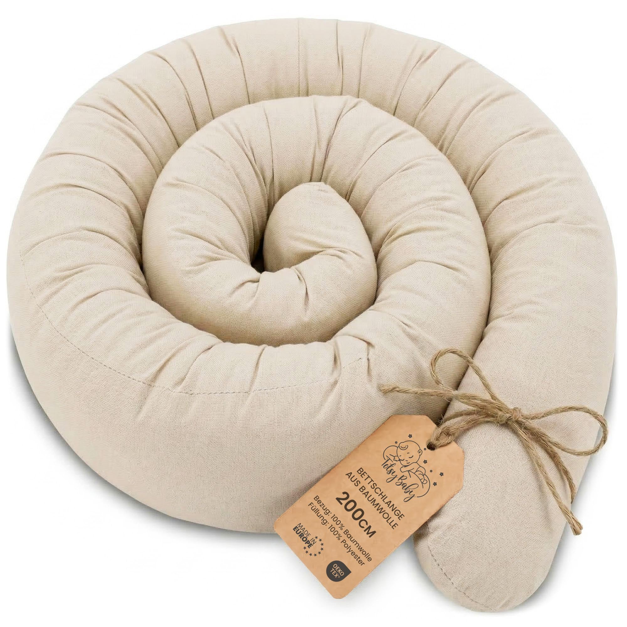 Totsy Baby Seitenschläferkissen Bettschlange Body Pillow 150 cm Baumwolle - Kopfkissen lang Bettrolle Schlafkissen Nackenrolle Kissen Oeko-Tex Hellbeige