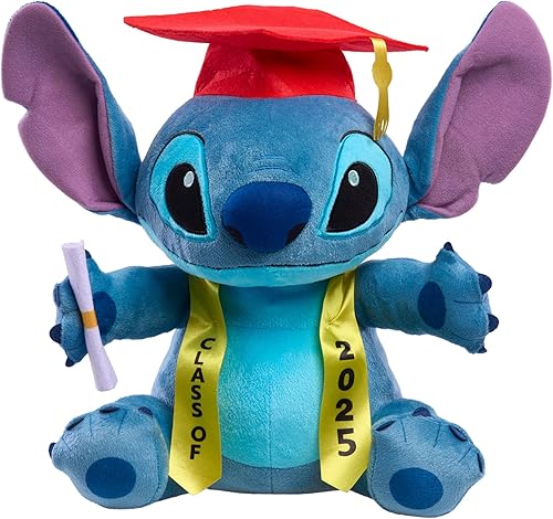 Disney Stitch Class of 2025 - Peluche grande de 13 pulgadas, diseño de puntada de felpa, color azul, alien, juguetes para niños de 2 años en