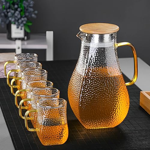 Miniatura 6 de Jarra de vidrio de 60 onzas con tapa, jarra de agua calientefría, resistente al calor, jarra de vidrio de agua de borosilicato