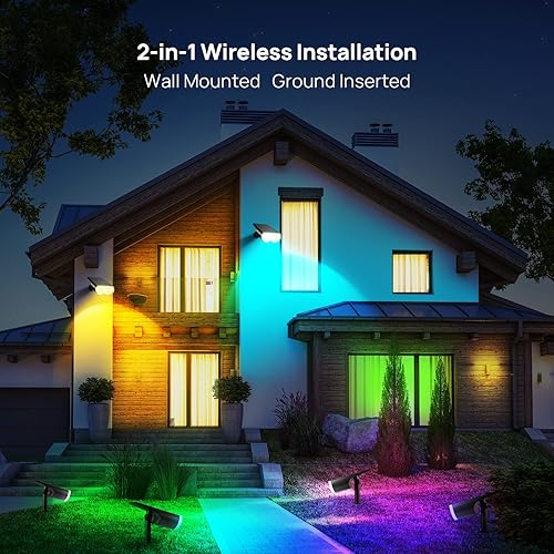 Miniatura 5 de Consciot Focos solares para exteriores, 16 LED IP67 impermeables que cambian de color, luces solares para exteriores, 8 colores, encendidoapagado