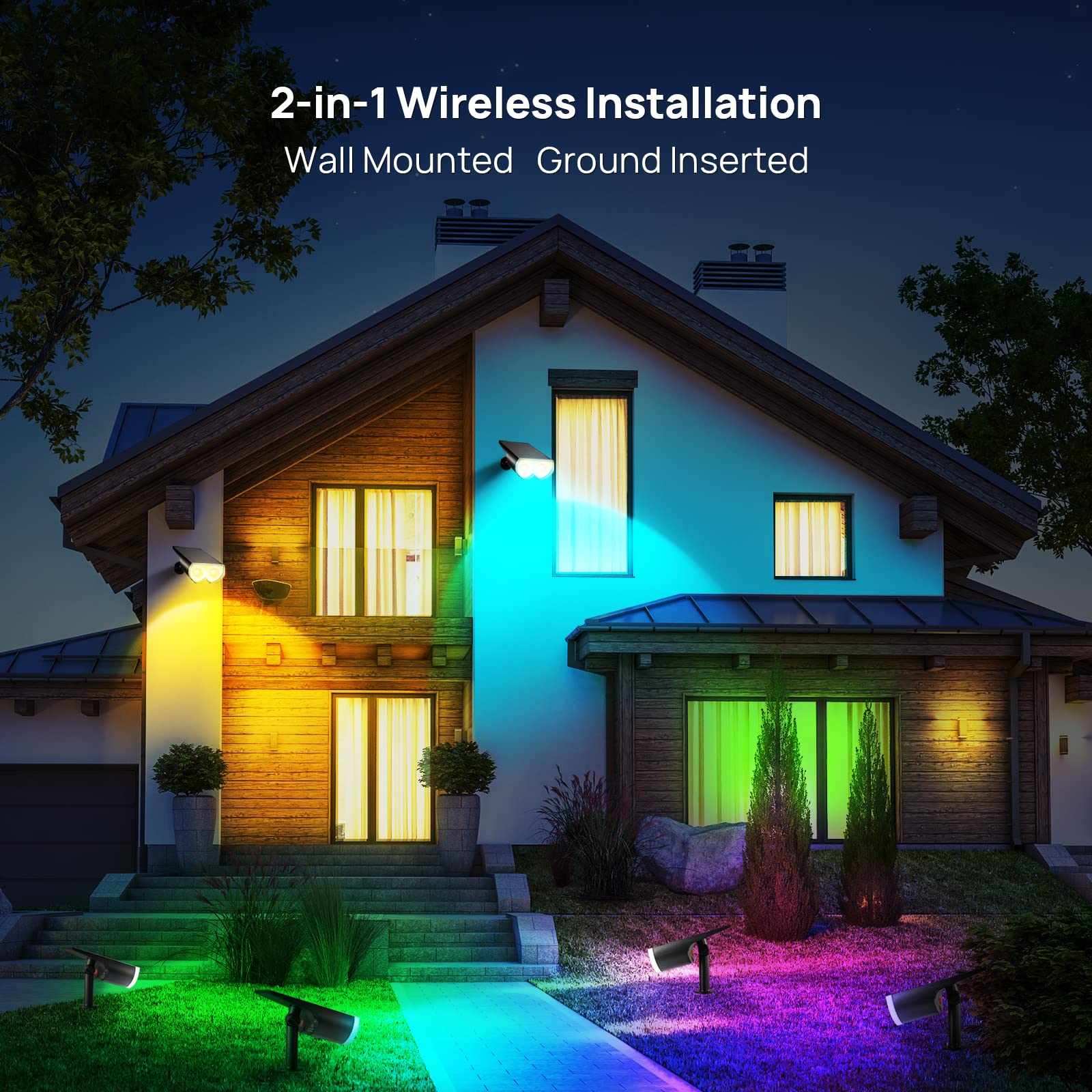 Consciot 16 LED-Landschaftsstrahler, 650 lm, IP67, wasserdicht, solarbetrieben, für den Außenbereich, kabellose Wandleuchte für Garten, Hof, Terrasse, Gehweg, schlagfester ABS-Kunststoff, mehrfarbig