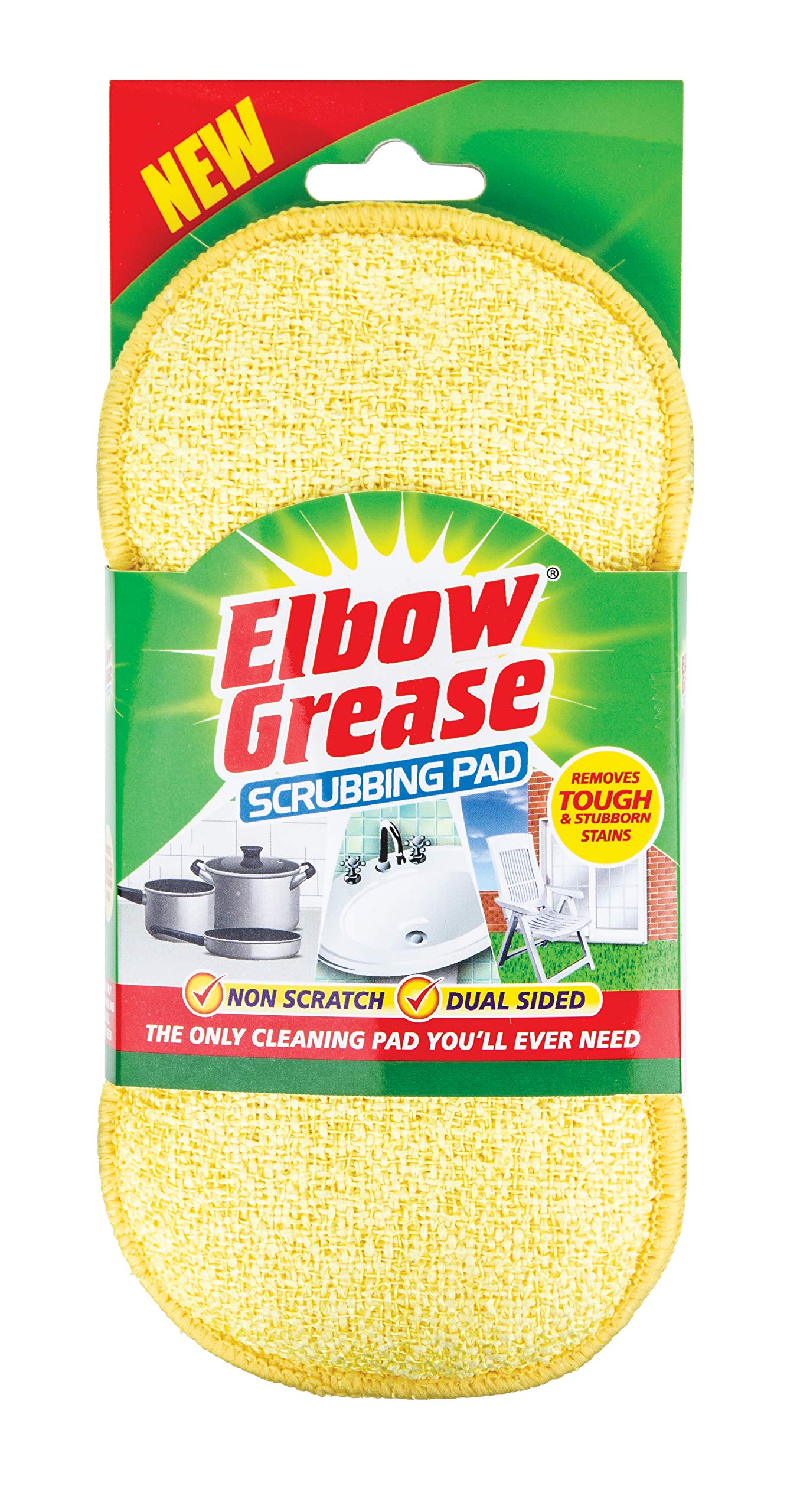 Elbow Grease Scrubbing Pad Dual Sided Sponge Washable Reusable Non-Scratch, Yellow