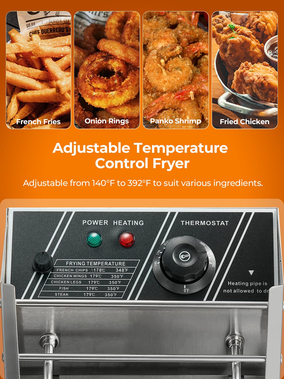 Friteuse Electrique Commerciale FOHERE, Friteuse Double de 21,6L avec Panier, Temperatura Regolabile da 60 a 200°C, Friteuse en Acier Inoxydable de 3400W pour Utilisation en Cuisine et Restaurant