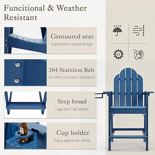 Miniatura 3 de LUE BONA Juego de 2 sillas altas Adirondack de polietileno reciclado con soporte para tazas, 25.6 pulgadas, 300 libras, ecológicas, resistentes a la