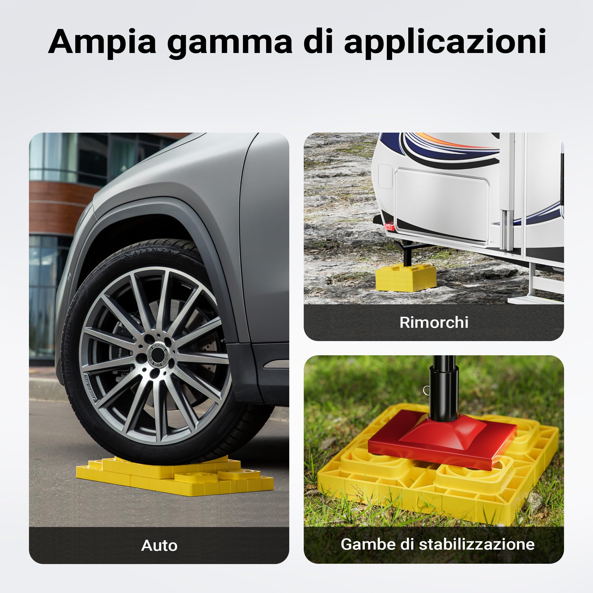 Wiltec Piastre di appoggio, Set 10 pedane di livellamento, Portata 13,5 t, impilabili, Altezza 11,4 cm, per Camper