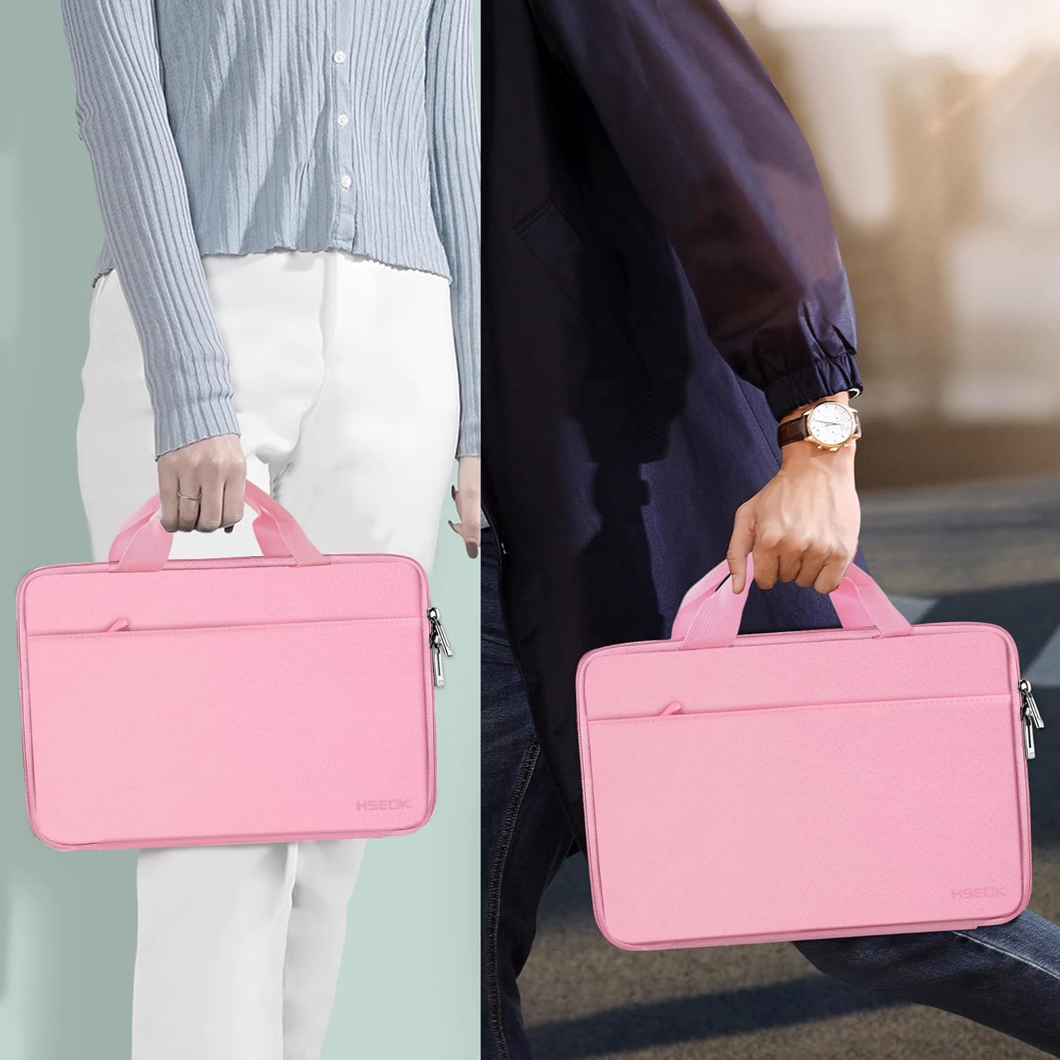 Hseok Laptop Case 13.3-14 inch Briefcase Handbag, Water-Resistant and Shockproof Computer Sleeve Compatible with MacBook Pro 14", Mac Air/Pro 13.3" and 13"-14" Notebooks Chromebooks,Pink - Image 6