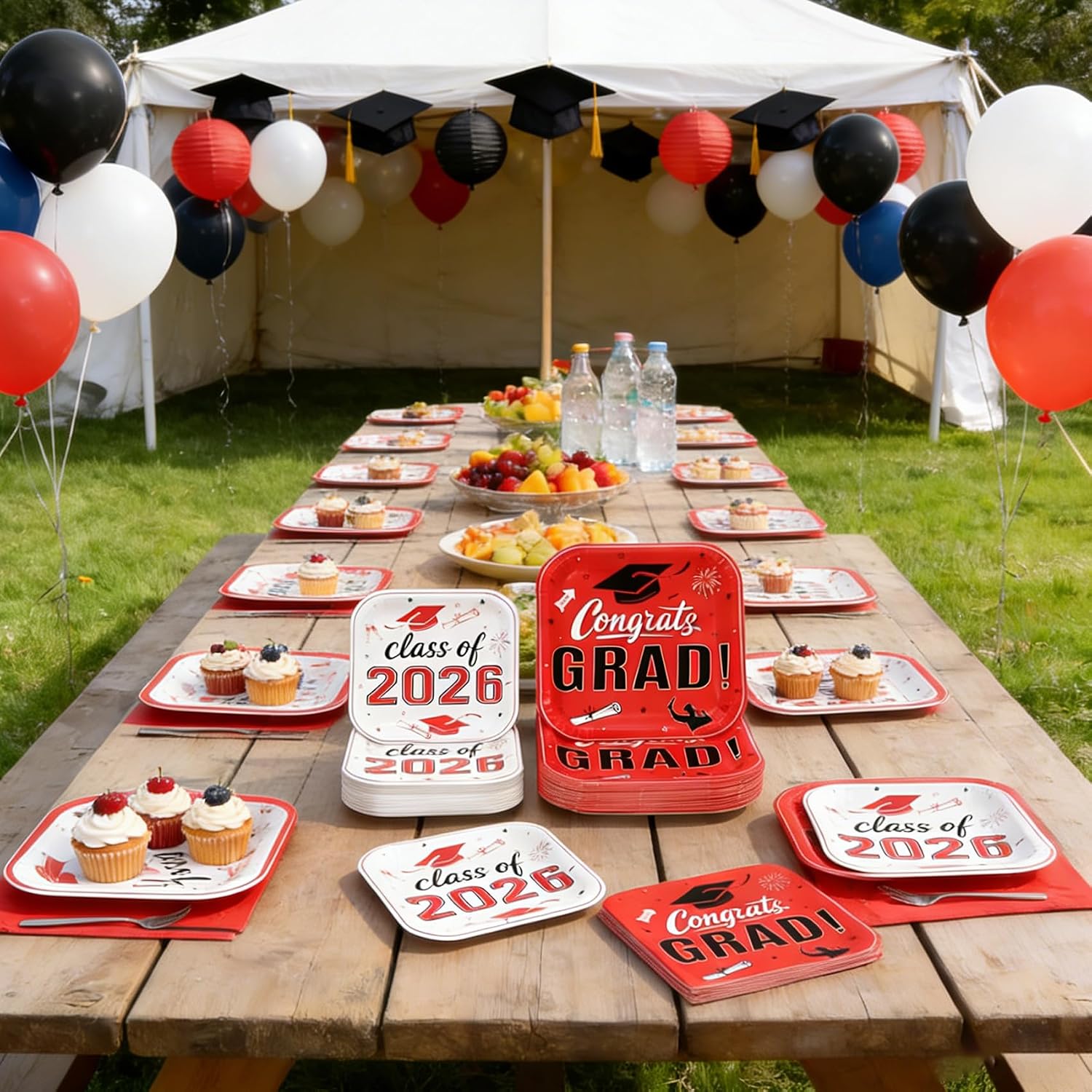 Class of 2026 Graduation Party Supplies, Graduation Plates and Napkins 2026, Disposable Square 9" Dinner Paper Plates 7" Dessert Plates, Red Graduation Party Decorations Tableware Serves for 50