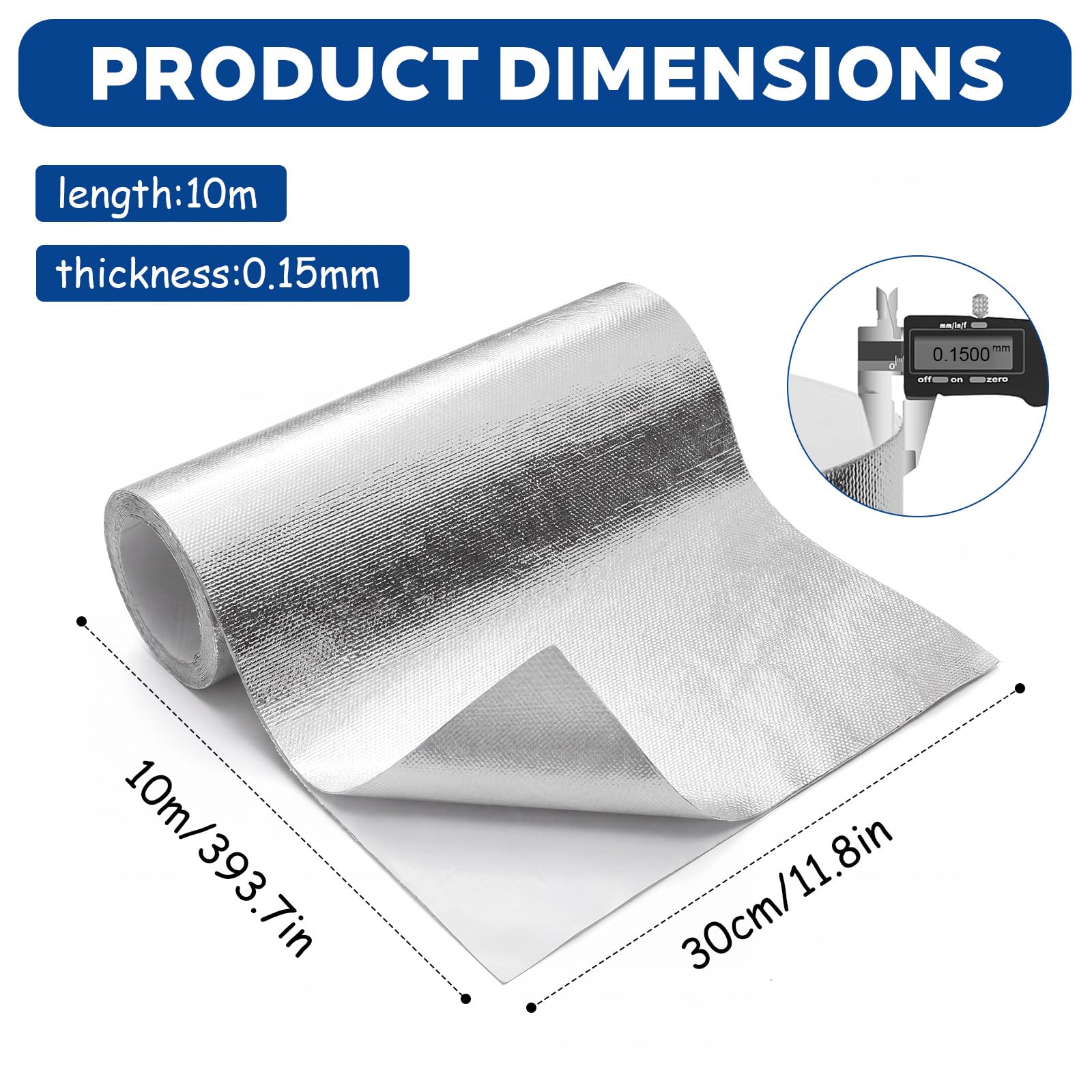 Pannello Isolante Termico Adesivo Alluminio Fibra di Vetro 1000°C 30x100cm per Tubi Scarico Auto Moto Termosifoni Caldaie Finestre
