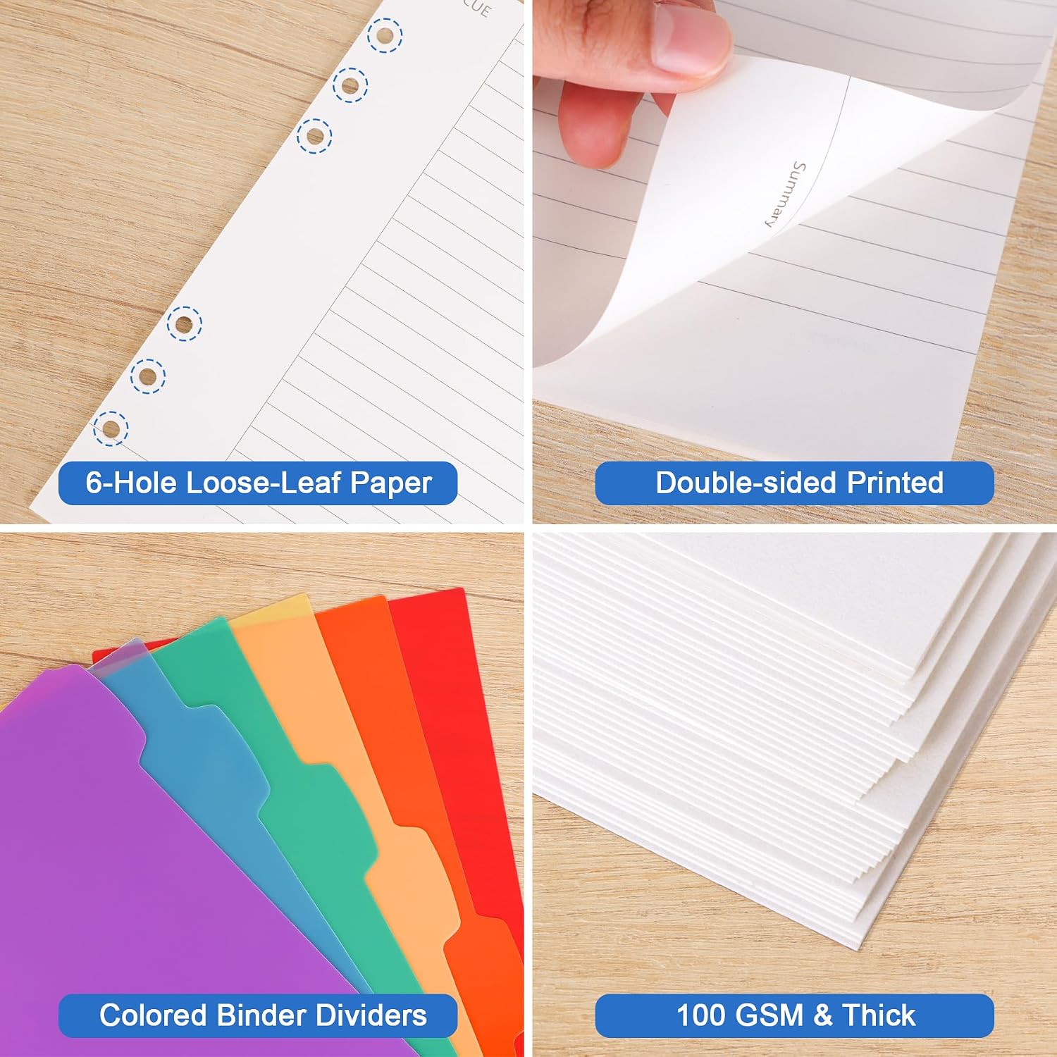 A5 Cornell Notes Refill Paper for A5 6-Ring Binder, 135 Sheets 6-Hole Filler Paper with Note/Cue/Summary Sections & 12 Dividers for Refillable Notebook, Bullet Journal & Meeting Planner Inserts