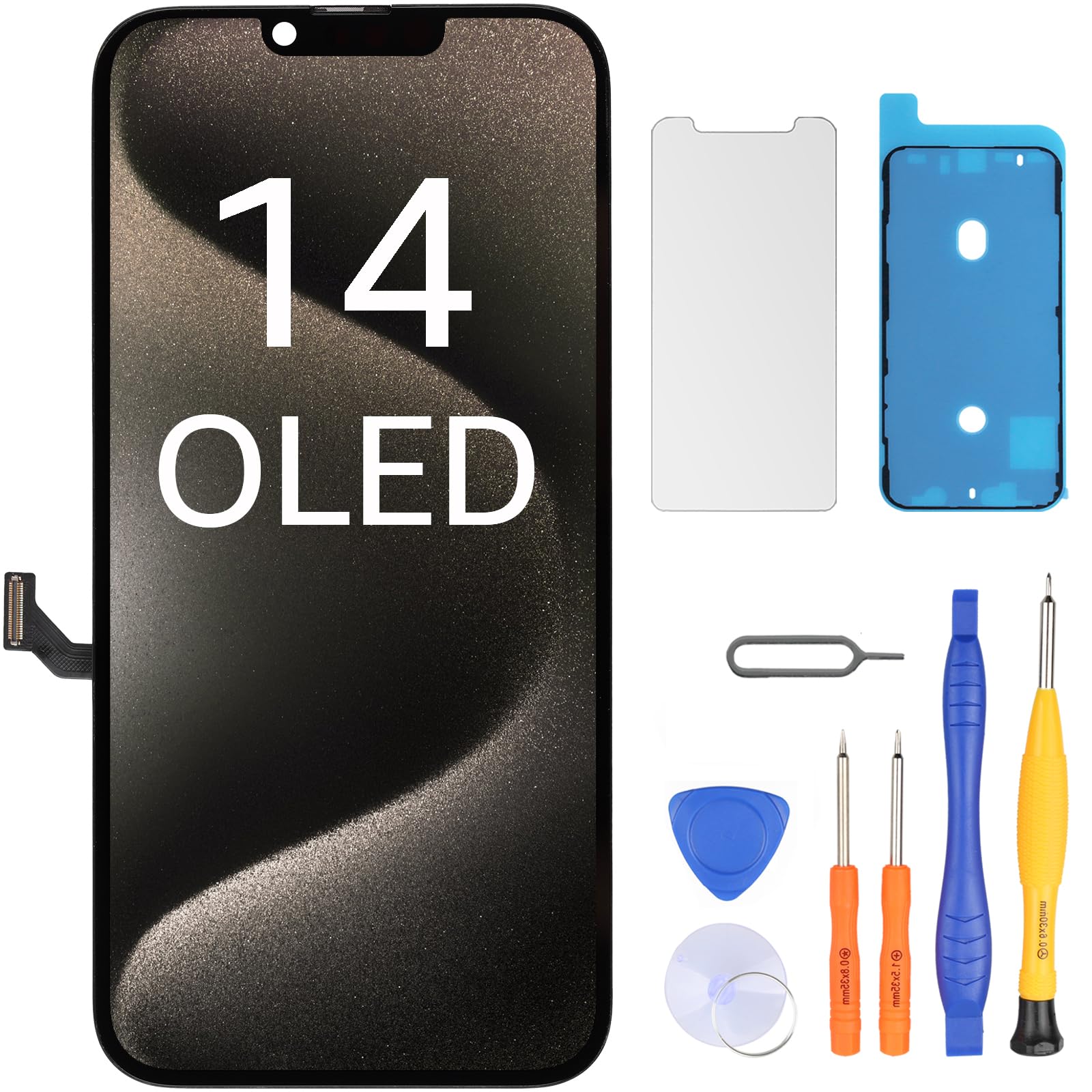 LL TRADER - Display OLED per iPhone 14 6,1″, ricambio per schermo FHD touch screen 3D con cornice, touch screen digitalizzatore, kit di montaggio e riparazione