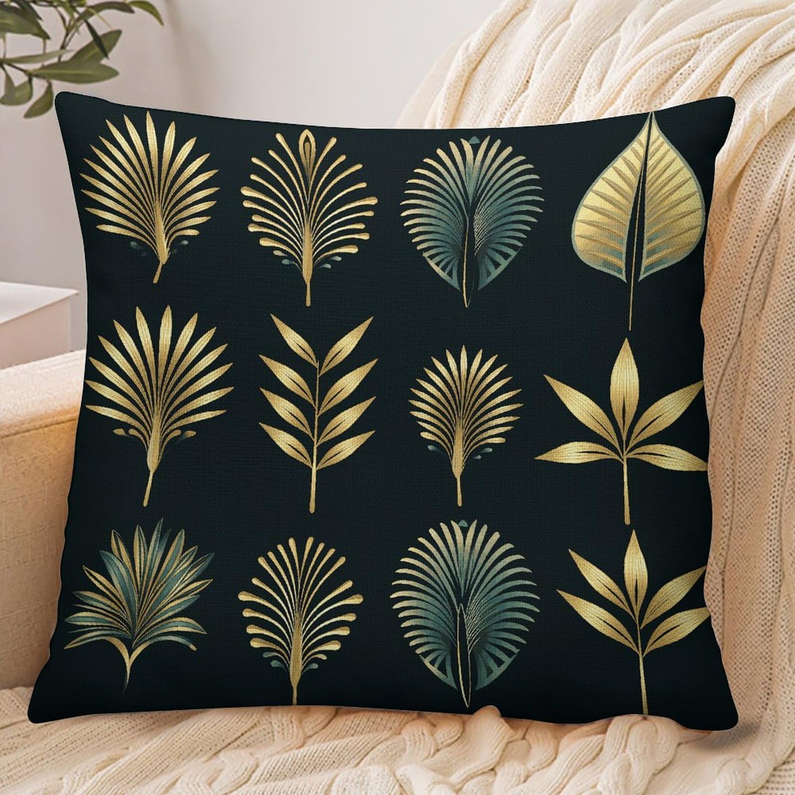 Fekiloot Style Golden Palm Leaves Pillowcase Pillow Sham Pillow Case
