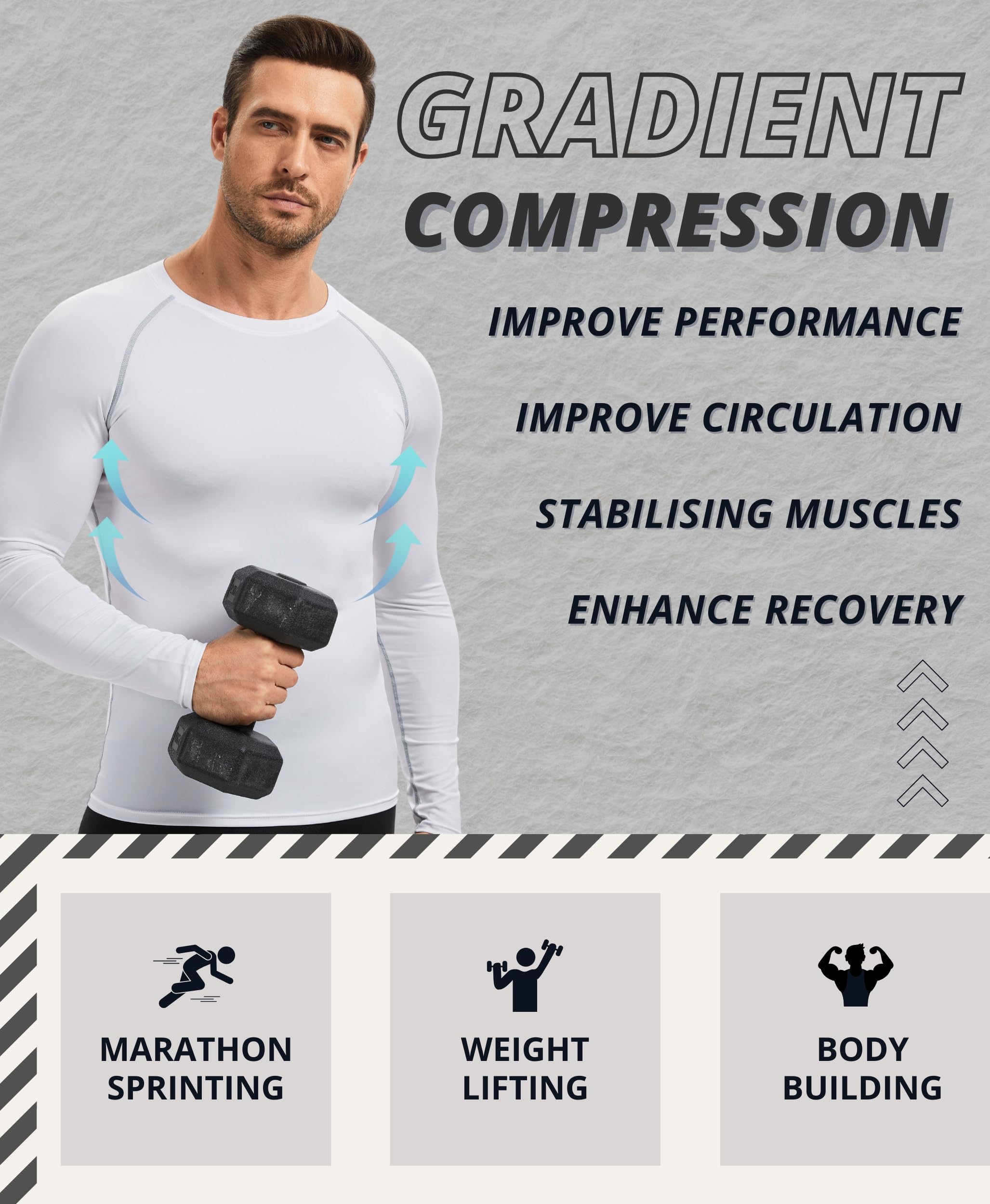 AMZSPORT Camiseta de Compresión de Manga Larga para Hombre Lote de 3 T-Shirt Transpirable Sport Running