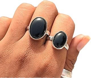Natural Black Onyx Ring, Oval Stone Ring, Two Pieces Ring, Black Gemstone Ring, Healing Crystal Ring, Friendship Ring, Filigree Ring, Bohemian Ring, Statement Ring, Cabochon Ring, Hippie Ring, Black Onyx Jewelry