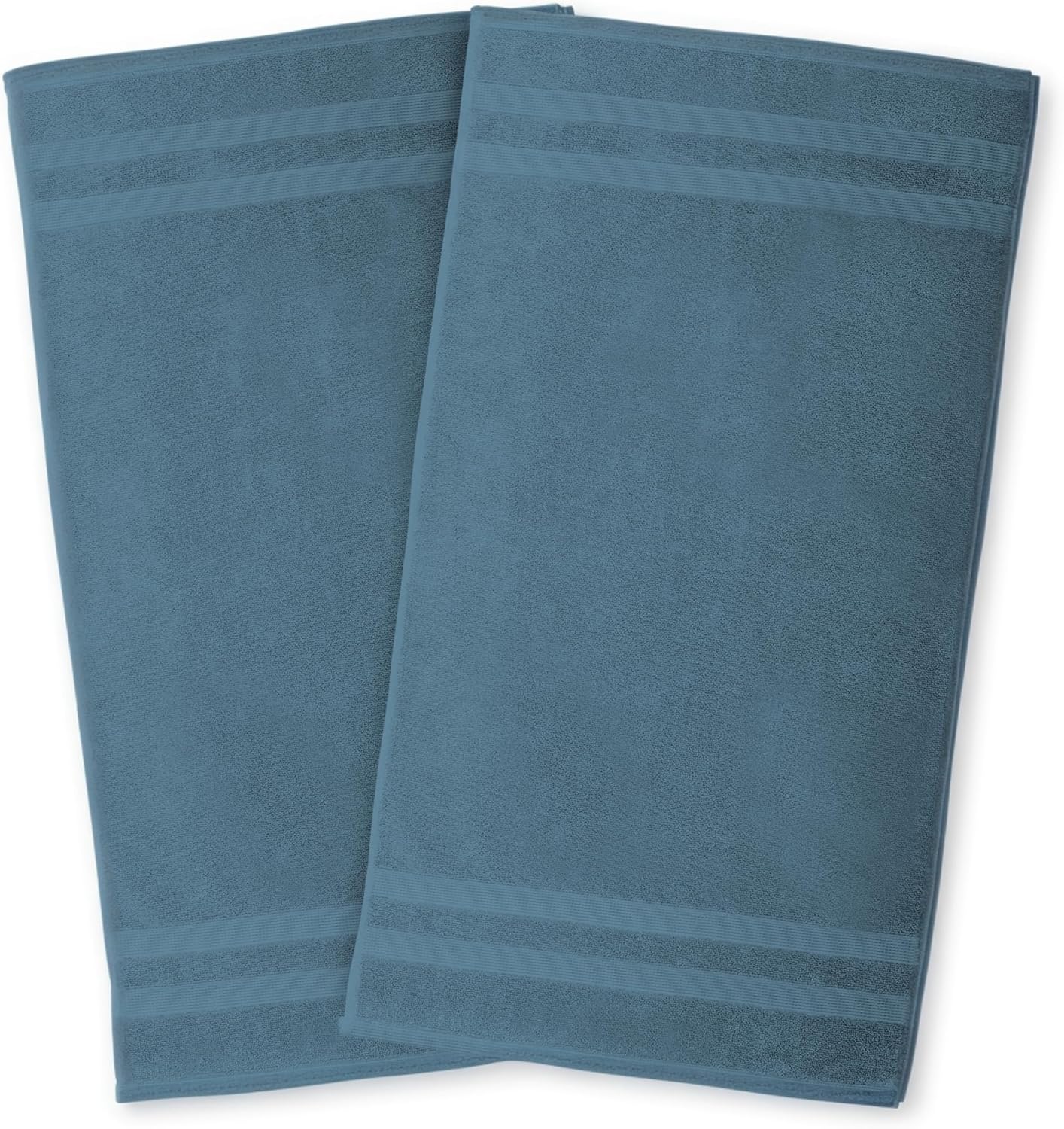 Fabstyles Bath Mat Set of 2, Absorbent Tub Rug, 600 GSM Zero Twist Cotton, Machine Washable (Teal Blue)
