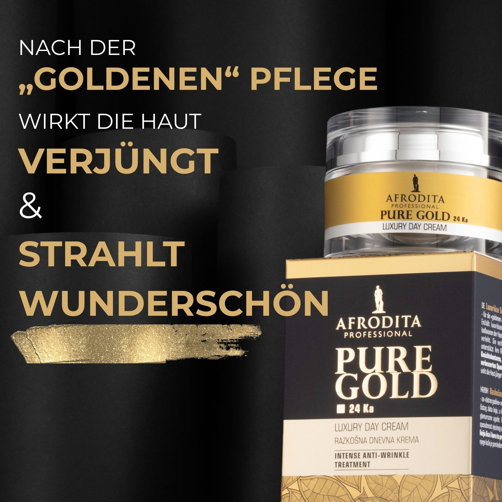 Afrodita Professional Pure Gold 24K Luxus Tagescreme, Anti-Aging Gesichtscreme für Damen, intensive Feuchtigkeit & Straffung für reife normale bis trockene Haut, vegan, 50 ml