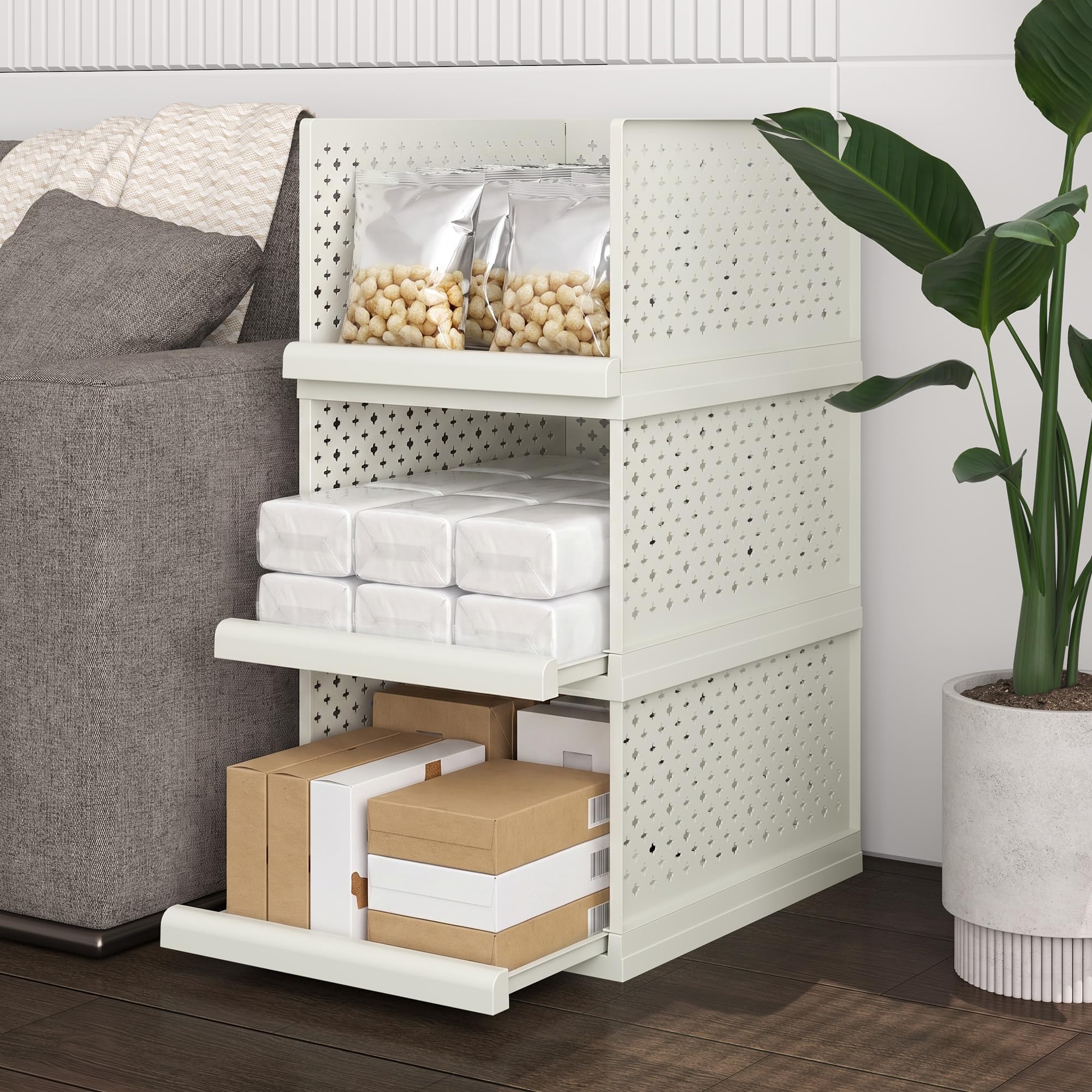 3 Packs Storage Drawers, Bathroom Organiser, 81.5cm tall Stackable Shelves