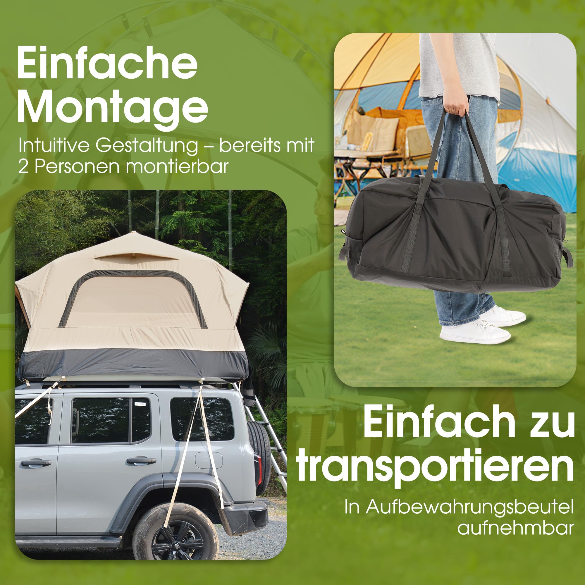 Aufblasbares Dachzelt für Auto und Truck,2 Personen Dachzelt aus Wasserdichtem 300D Gewebe,Winddichtes Design für Outdoor Abenteuer