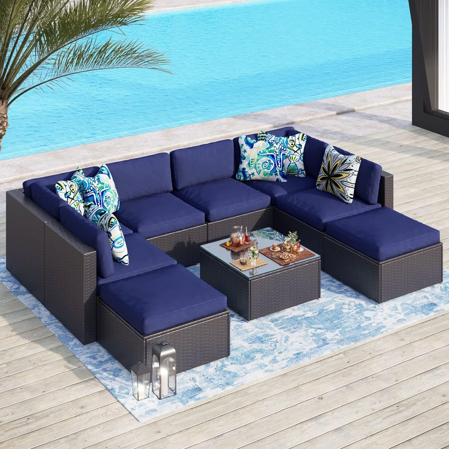 PHI VILLA Patio Furniture Set Outdoor Wicker Sectional Sofa