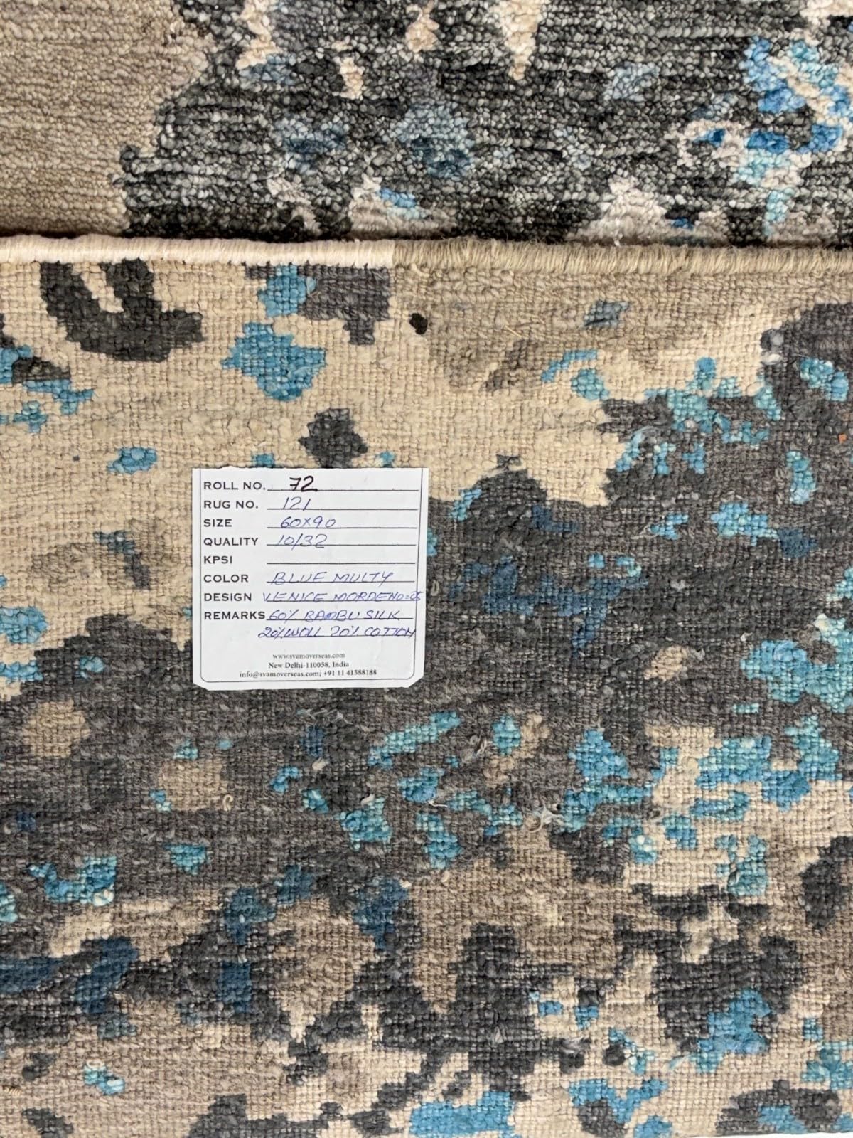 Tapis brillant, fait à la main, 60 x 90 cm, bleu, gris, multicolore, soie de bambou, R121