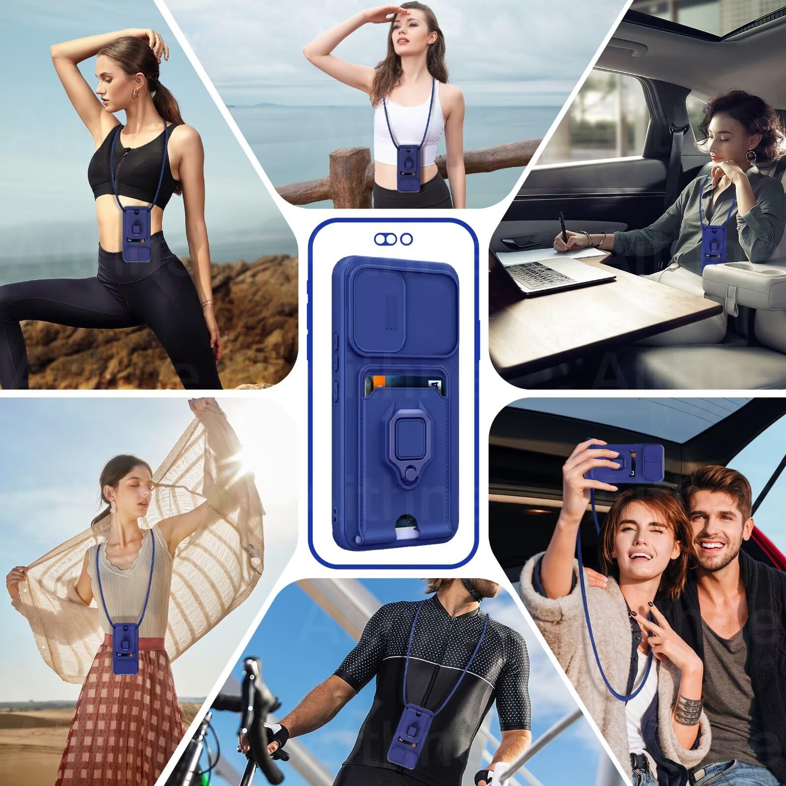 Aithne Funda con Cuerda para Xiaomi Redmi Note 13 Pro 5G/Poco X6 5G Case con Ranura para Tarjetas,360 Anillo función de Soporte Cubierta -Azul — view 2