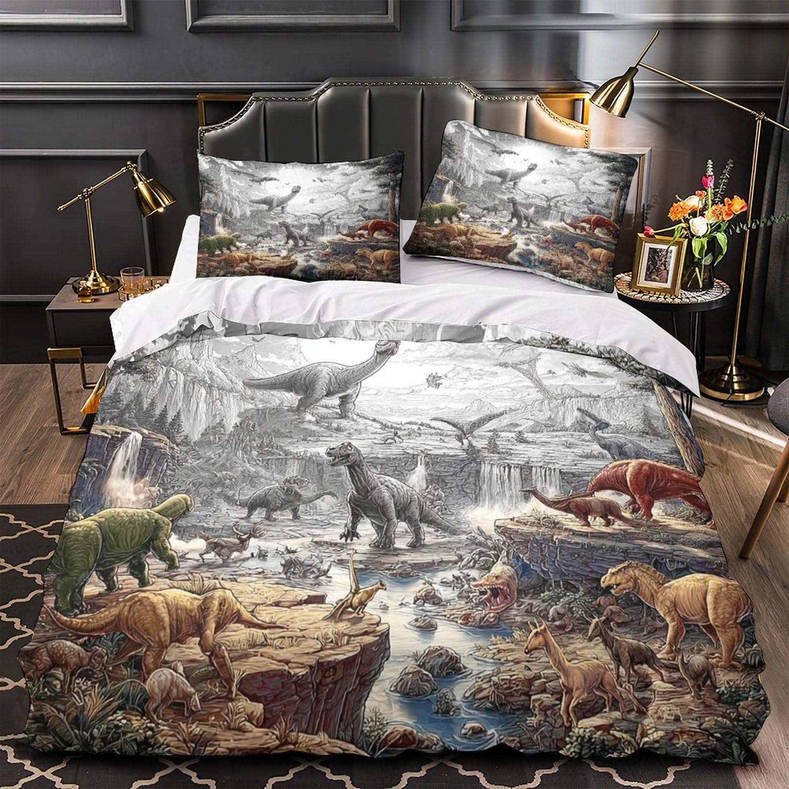 Housse de couette 3D dinosaure hypoallergénique et parure de lit microfibre 200x200cm