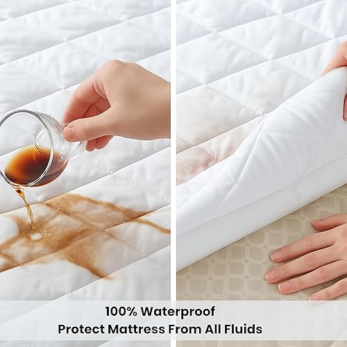 Miniatura 3 de Protector de colchón impermeable tamaño California King, con bolsillos elásticos de 18 pulgadas de profundidad, suave, transpirable, silencioso,