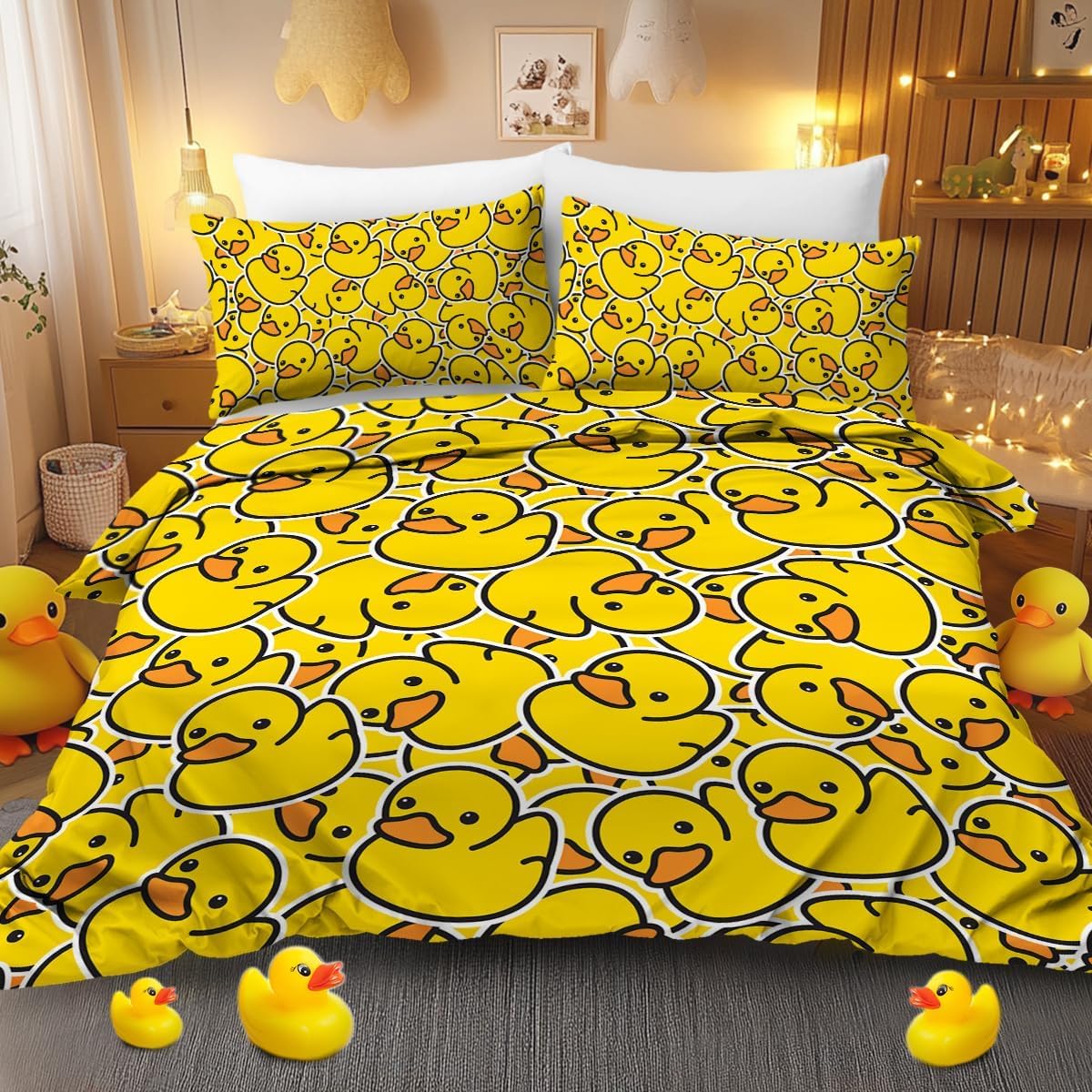 Sponsored Ad – BlessLiving Kids' Cartoon Duvet Cover Set: Premium Brushed Microfiber Yellow Duck Bedding Set - 3-Piece Comfy Single Quilt Cover Printing for Teens Boys Girls Bedroom