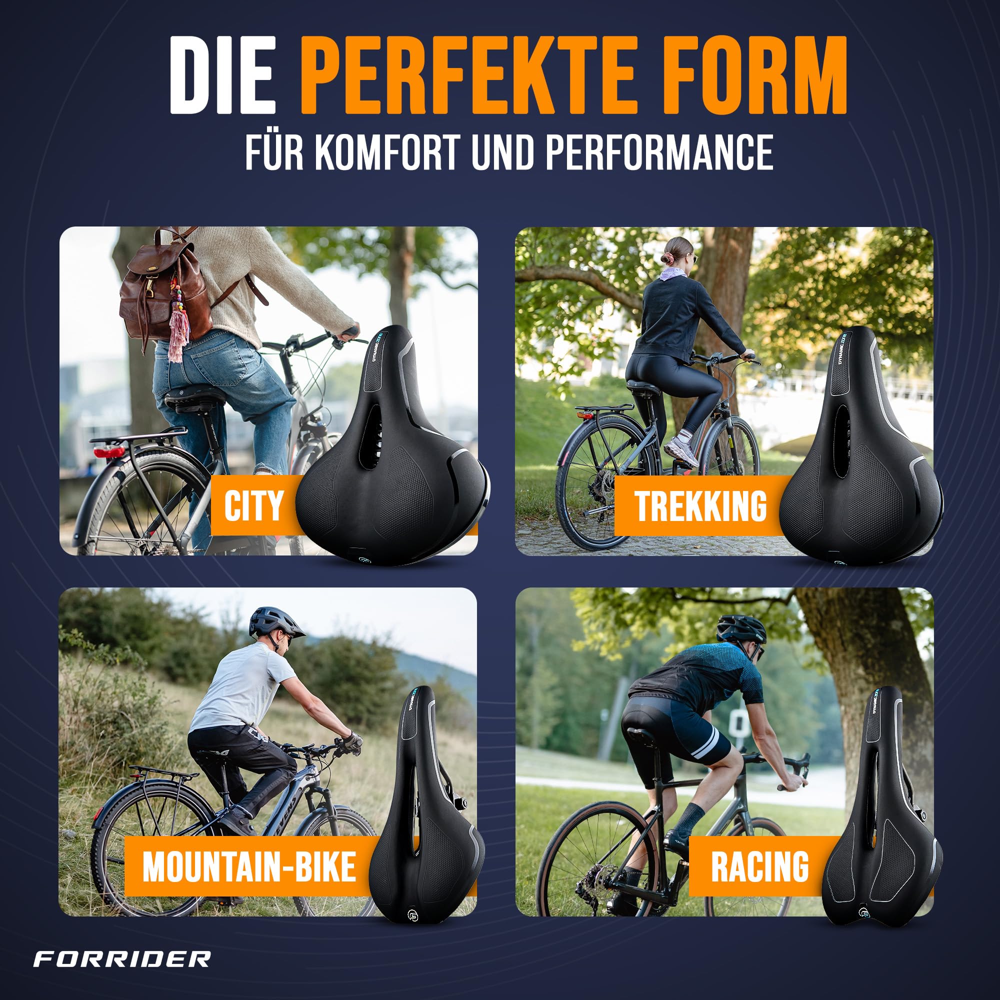 Forrider Fahrradsattel Herren & Damen Ergonomisch, Memory Foam und Innovative Federung für maximalen Fahrkomfort | Fahrrad Sattel Damen weich & bequem Fahrradsitz E-Bike City/Trekking/MTB/Racing