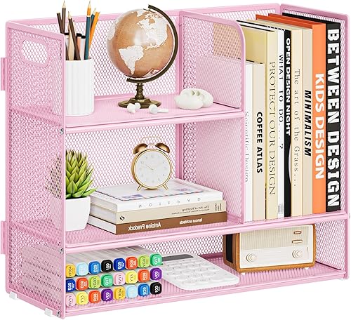 Miniatura 10 de Marbrasse Organizador de Estante de Escritorio de 3 Niveles con Asa, Soporte de Libros de Escritorio para Archivos, Organizador de Estante de