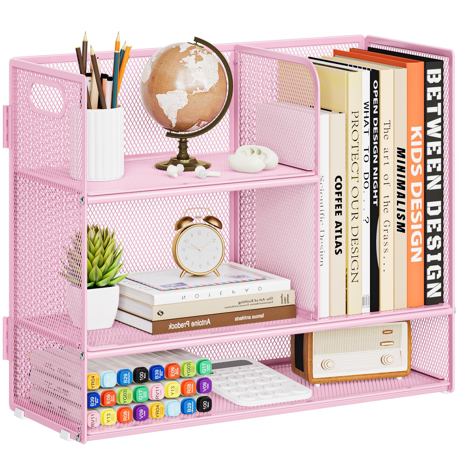 Étagère de rangement en maille rose 3 niveaux pour fournitures de maison