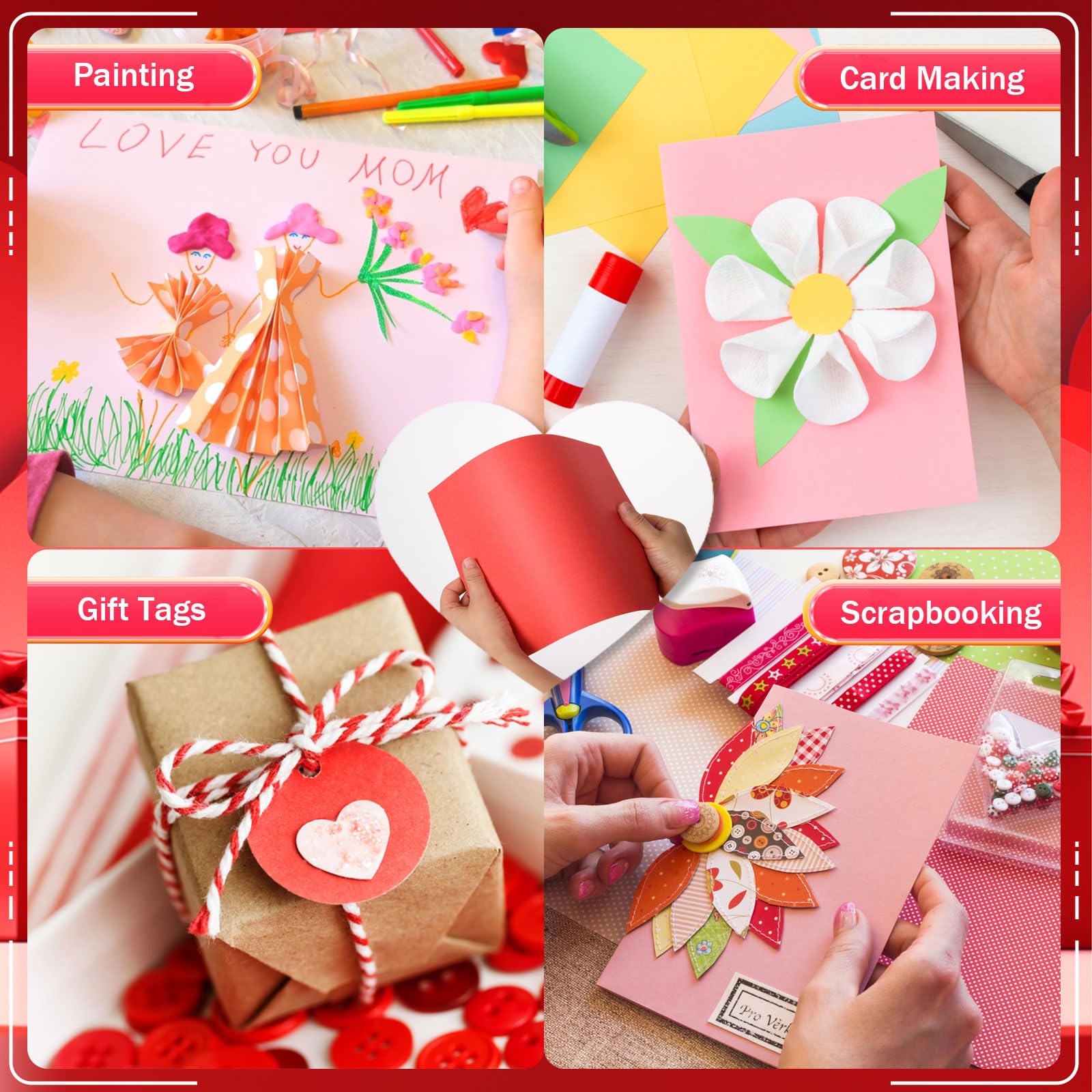 240 piezas de papel de cartulina para el día de San Valentín (rojo, rosa, blanco, A4)