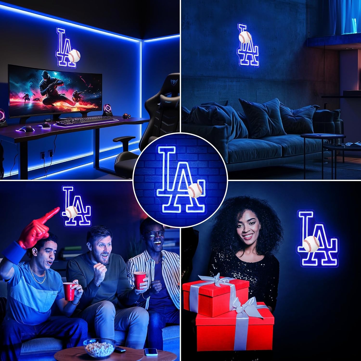 LA Baseball Neon Sign, Los Angeles Cool Light Up Dimmable LA Team Logo Hanging Led Neon Sign for Baseball Wall Decor Art, Bedroom, Party, Man Cave, Garage, Birthday Christmas Gift for Baseball Fans - Image 5