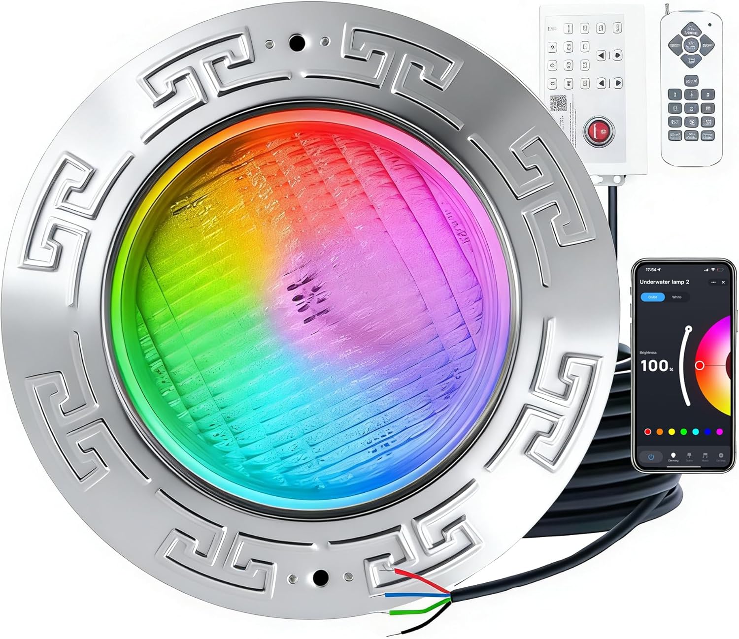 Pool lights for Inground Pool,Led Swimming Spa lights with Controller underwater 10Inch 120VAC 60W RGB Multicolor with 100Ft Cord for Wet Niche, APP & Remote Control (100ft Cord with Controller)