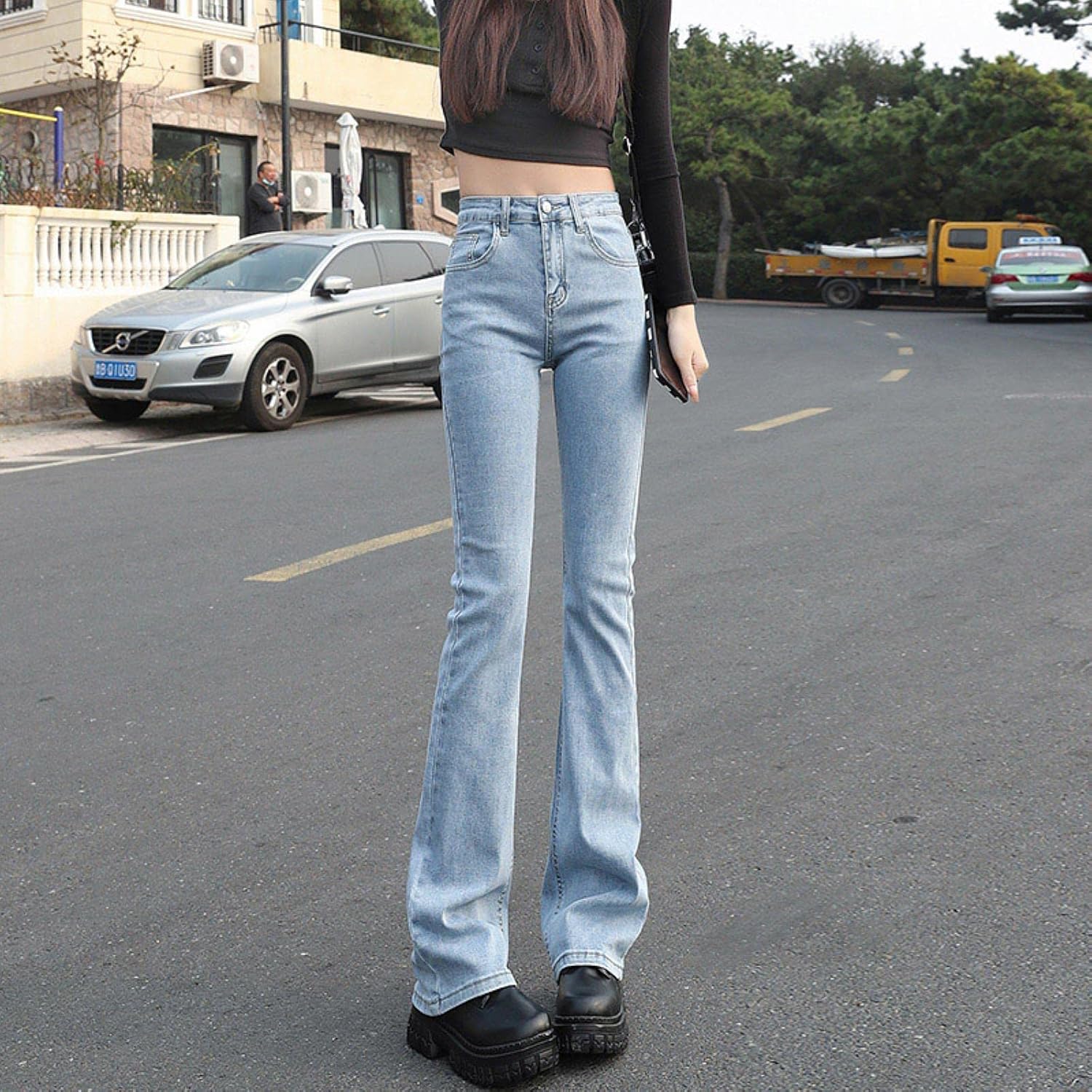 YDAS Flared Jeans Low Waist Horn Pants 
