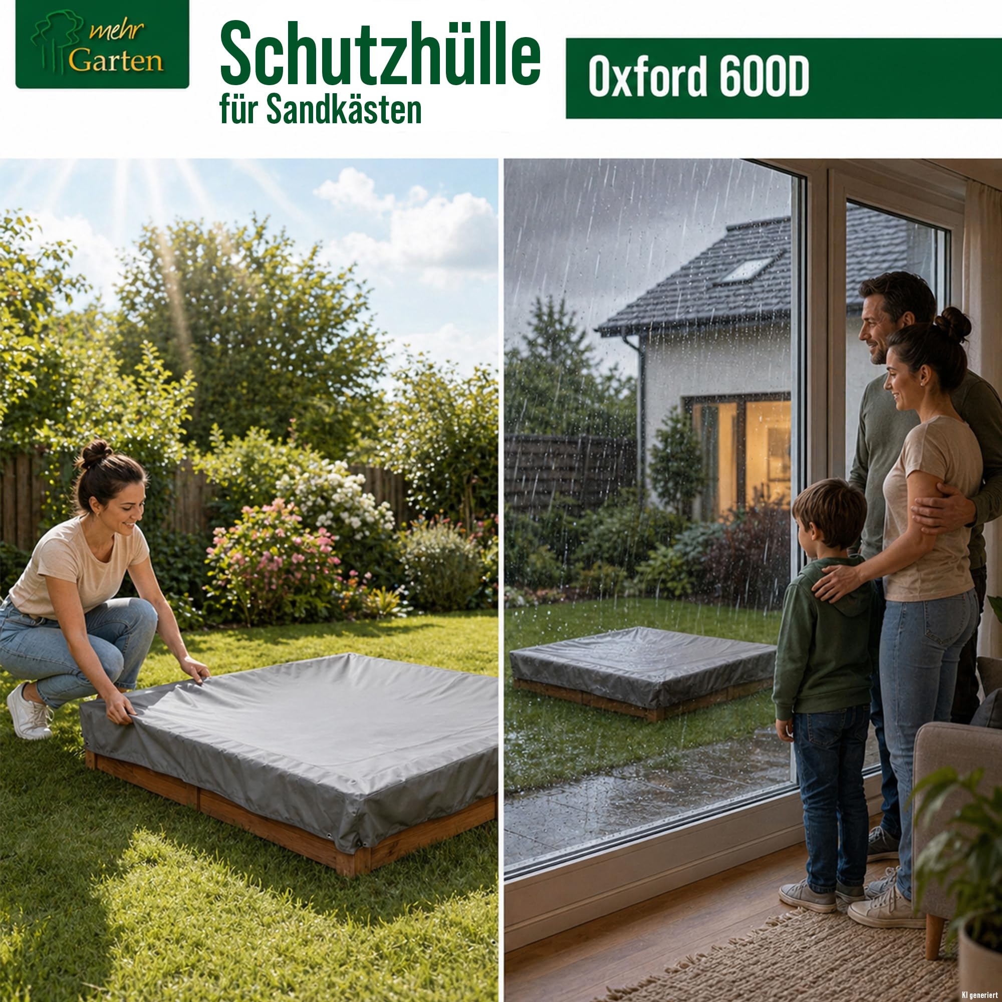 Sandkasten Abdeckung 202x202x20 cm, 600D Oxford | wasserdicht, UV-beständig, reißfest und winterfest - robuste Sandkastenabdeckung mit Kordelzug für sicheren Halt