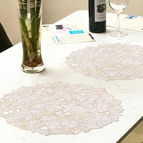Miniatura 5 de HANNE Vinly - Juego de 6 manteles individuales redondos de plástico, resistentes al calor, de 15 pulgadas, lavables, huecos, para comedor (juego de