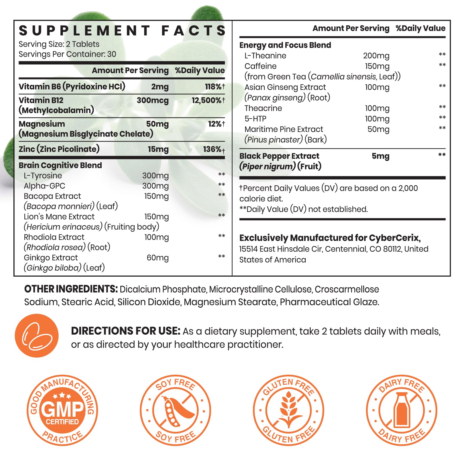 17-in-1 Brain Supplement for Memory and Focus - Nootropic Brain Supplement for Concentration, Clarity, Energy & Focus - Natural Caffeine Blend with Vitamins, Amino Acids & Herbal Extracts - 60 Tablets — Amazon image 2