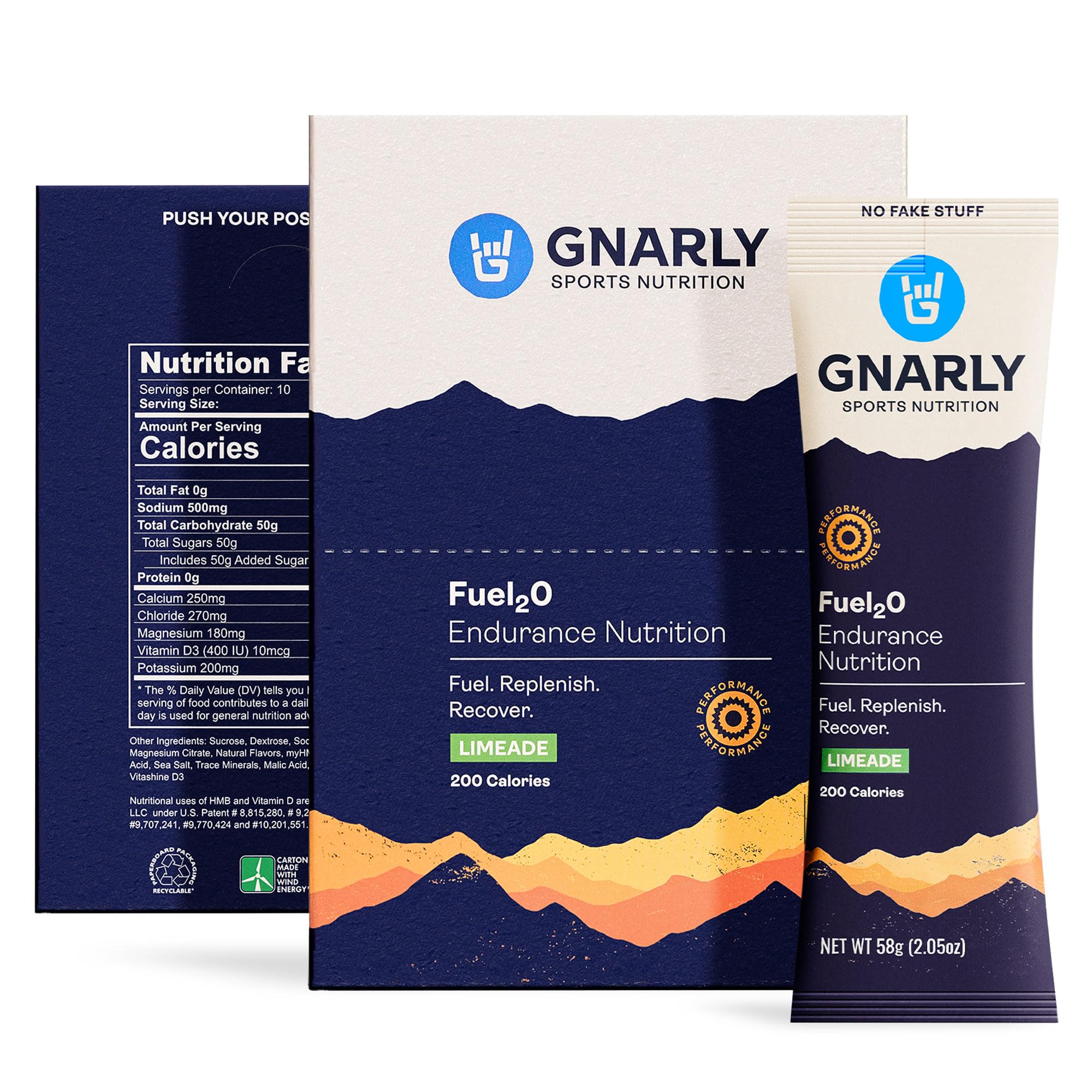 Gnarly Nutrition Fuel2O Electrolyte Powder Packs, Limeade – Electrolyte Solution, Fuel, Replenishment, and Recovery – Fuel2O Endurance Nutrition – Limeade, 10-Pack