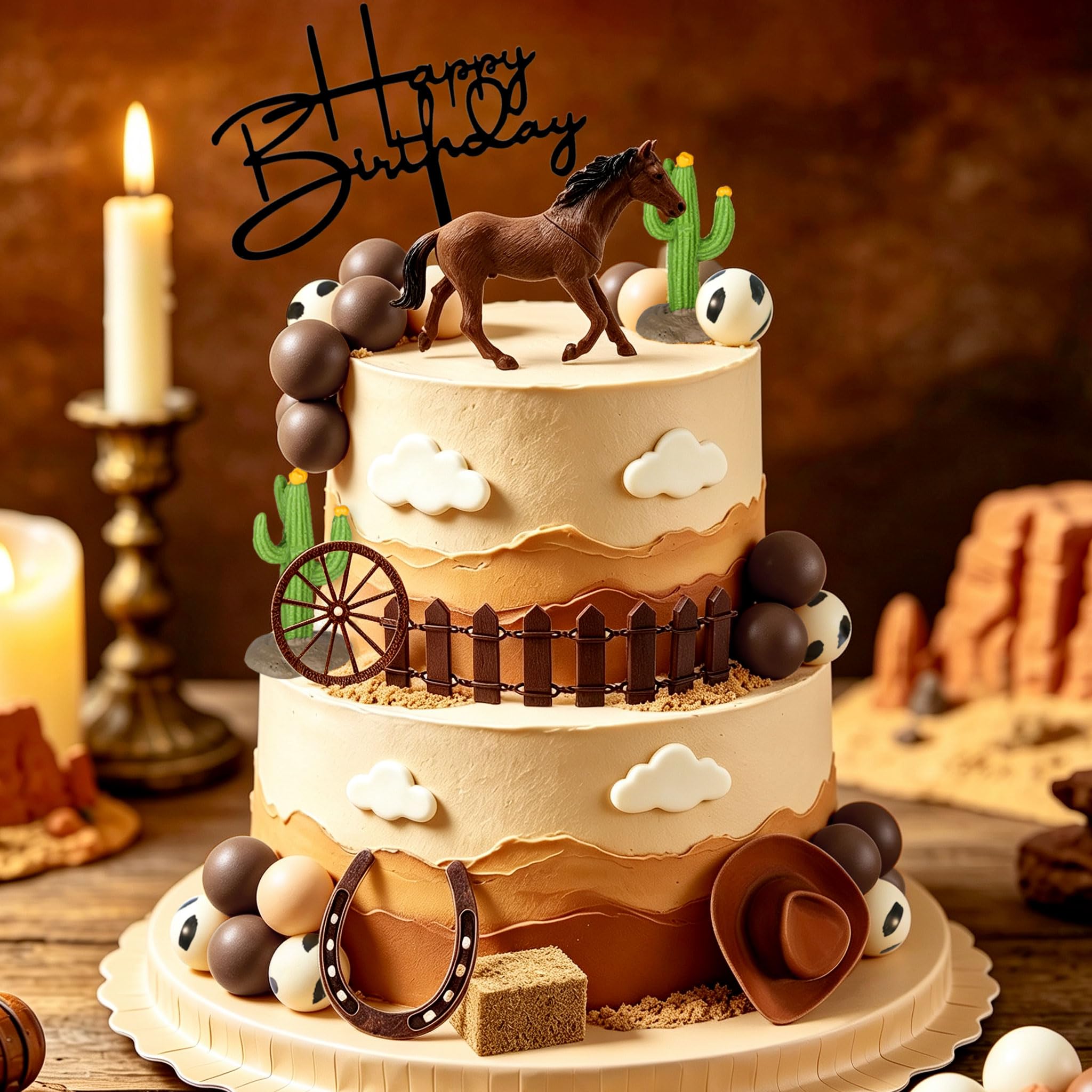 Western Horse Birthday Cake Decorations Set Happy Birthday Sign for Baby Shower First Rodeo Birthday Vaquero Themed Party Favors Supplies - Image 5