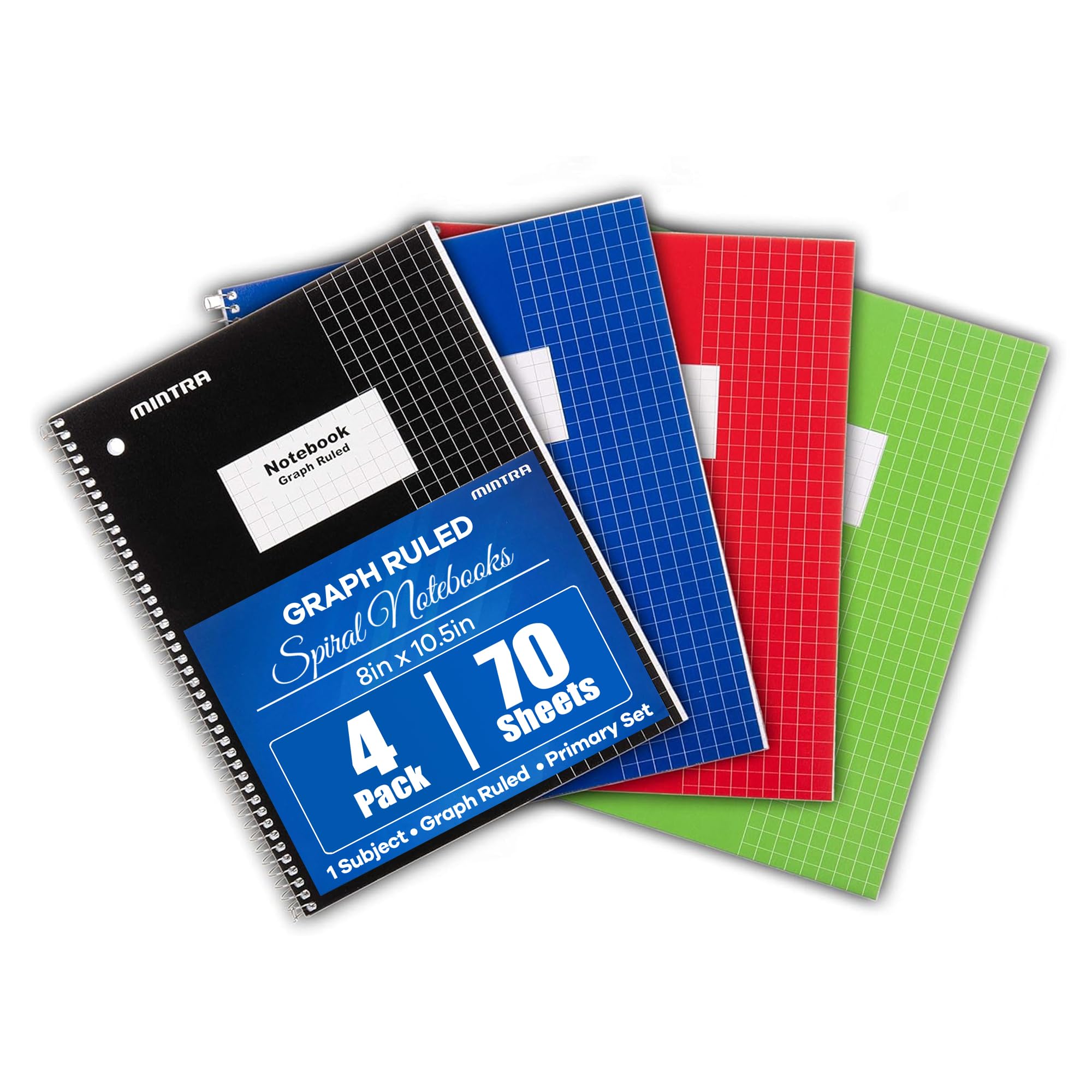 Mintra Office Spiral Notebooks Set - Primary Colors, College Ruled, Poly Waterproof Covers, Journals for School, Work, Business, Writing Pads, Teacher & Student Supplies, 70 Sheets Each, 6-Pack — image 1