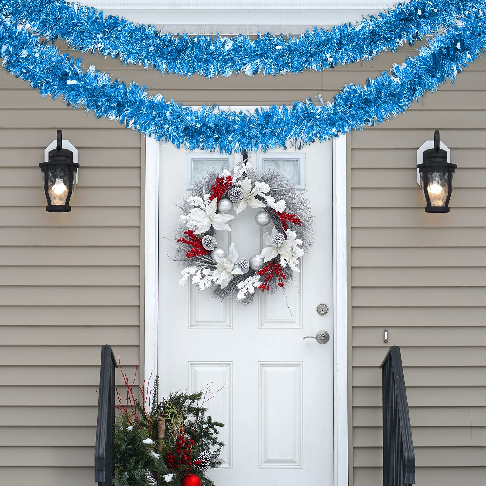 Syhood 32.8 Feet Christmas Metallic Twist Tinsel Garland Xmas Glitter Garland Tree Hanging Tinsel Decoration for Christmas Party and Home Indoor Outdoor Ornament Supplies(Blue) - Image 4