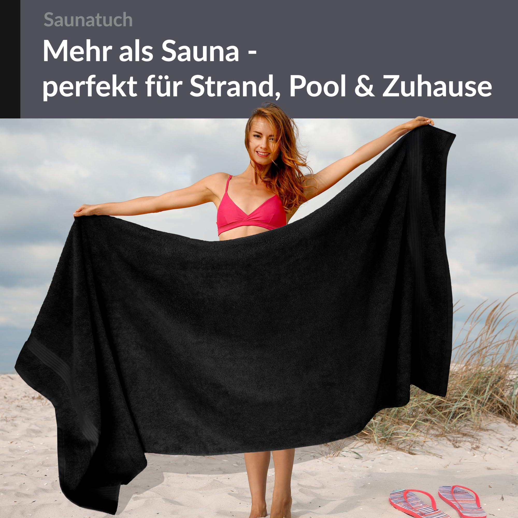 Lashuma - Toalla de sauna de color negro, toalla de playa XXL 100 x 200 cm, toalla de rizo de la serie Linz