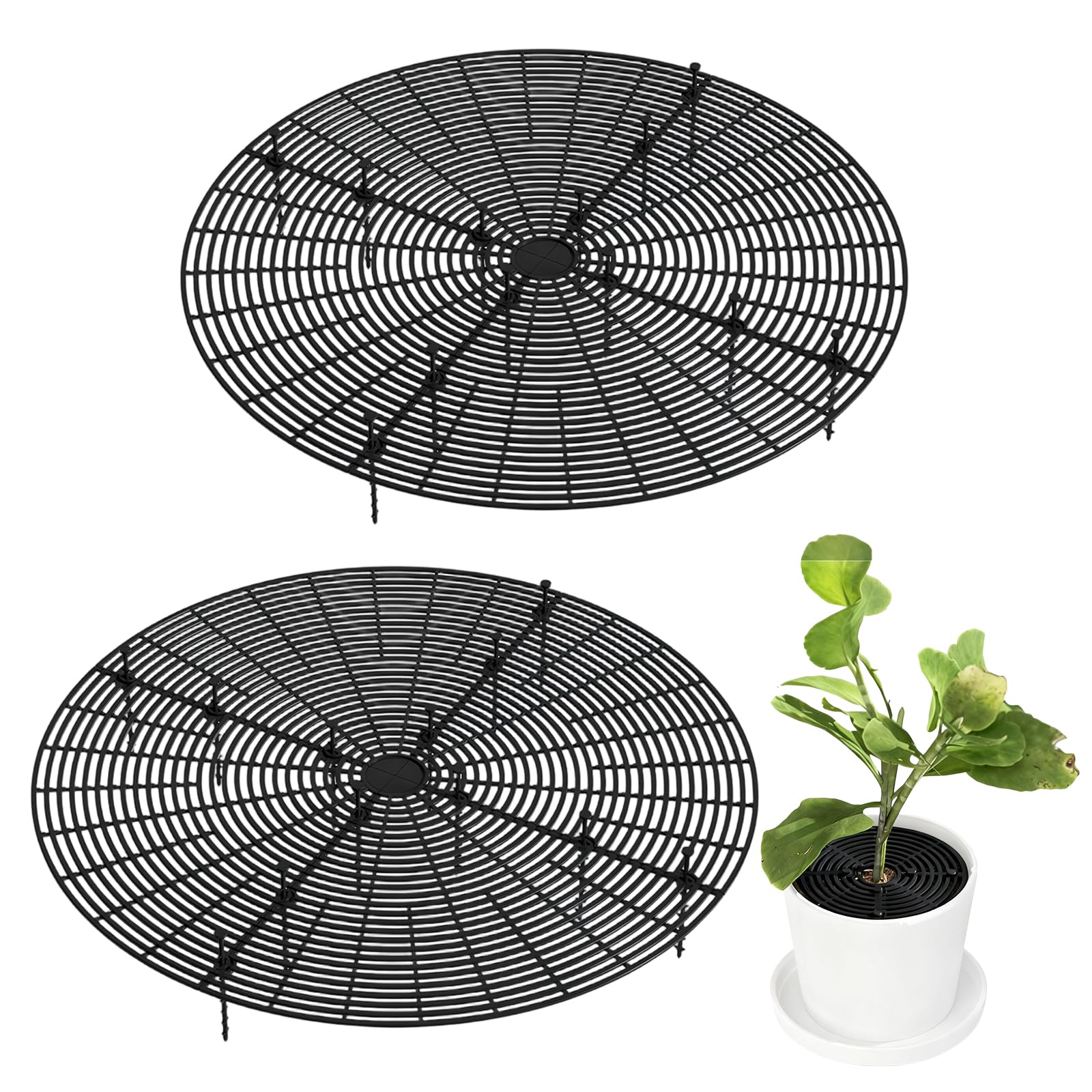 Zimoer Plant Pot Cover, Flower Pot Soil Guard, 2 Pcs Cuttable Plant Cover for Cats Babies, Plastic Pet Planter Protector, Flower Pots Grid for Children Pets (Round Black, 52cm)