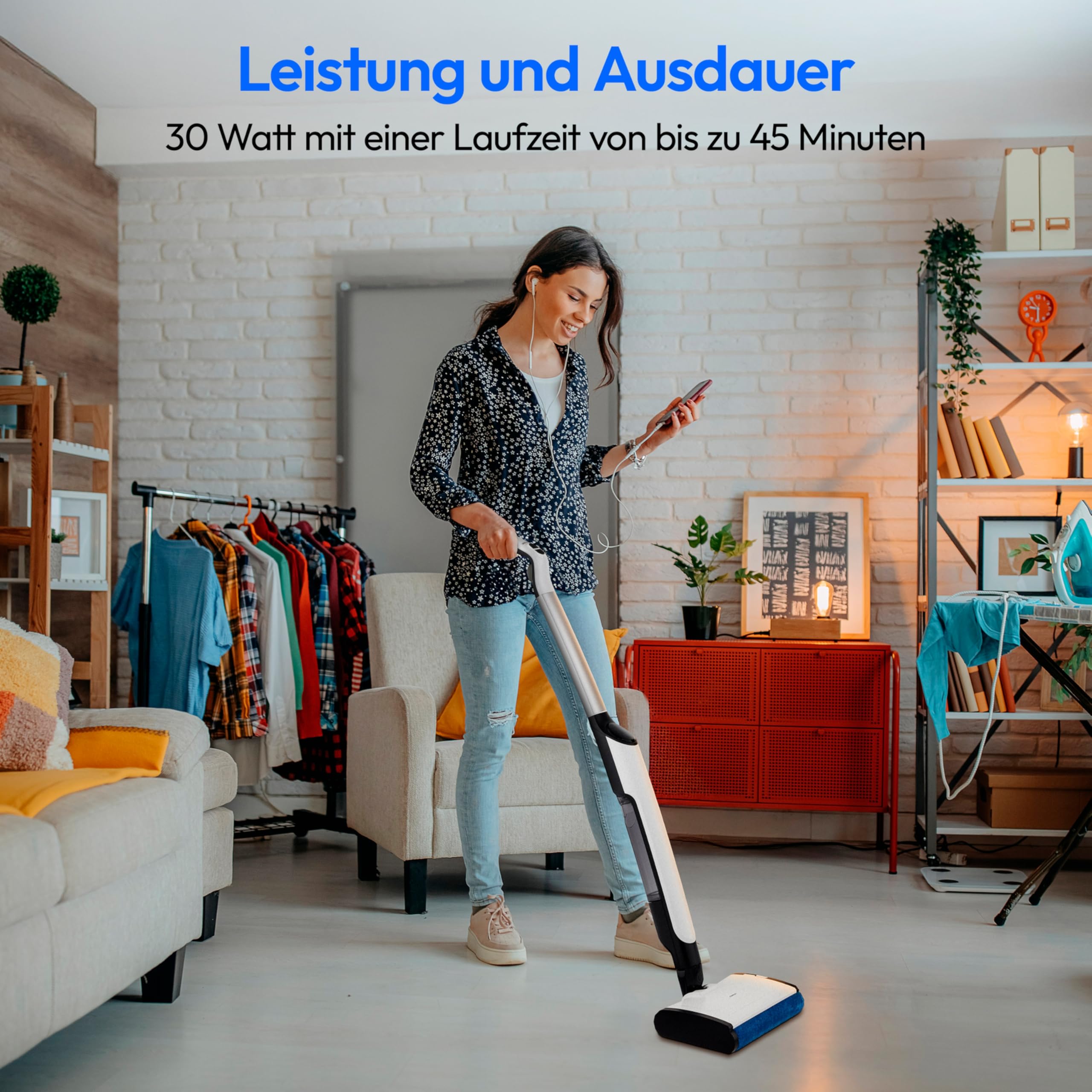 MEDION Bodenwischer elektrisch H09 (elektrischer Wischmopp & Bodenreiniger, kabellose Bodenreinigung, getrennter Frischwasser & Schmutzwassertank, bis zu 45 Min., Bürstenrolle für Hartböden)