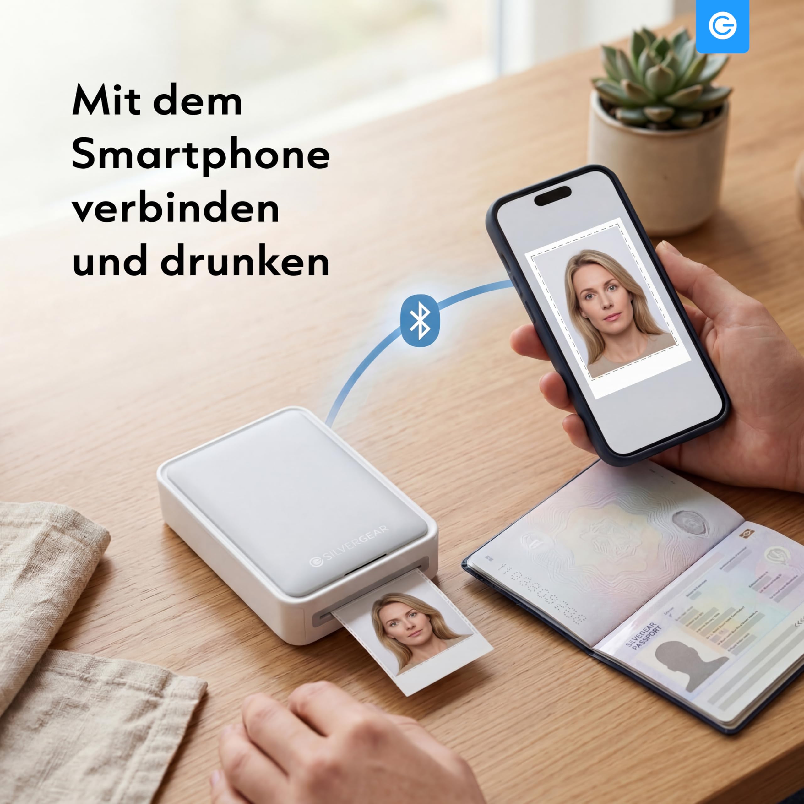 Silvergear® Fotodrucker für Smartphone | Mini Drucker Bluetooth mit App | iOS & Android | 300dpi Sofortbilddrucker | 4Pass-Farbsublimation | Hochzeit & Journaling | inkl. Fotoblätter 5,4×8,2cm | Weiß