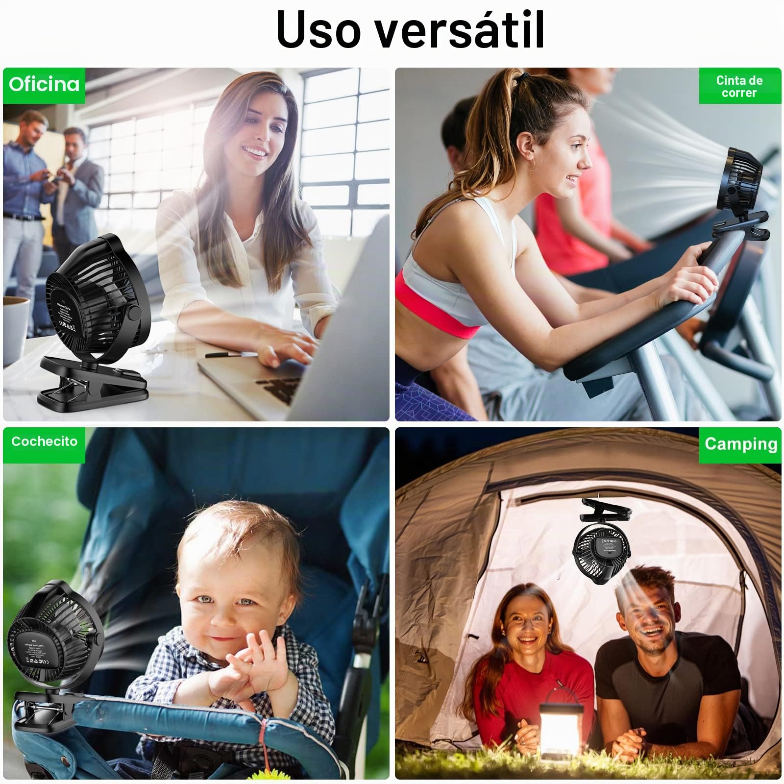 Minthouz Ventilador Portátil con Clip, Ventilador USB-C Recargable de 8000 mAh, 5 Velocidades, Ventilador Silencioso de Escritorio Ideal para Camping, Hogar, Oficina y Carrito para Bebé (Negro)