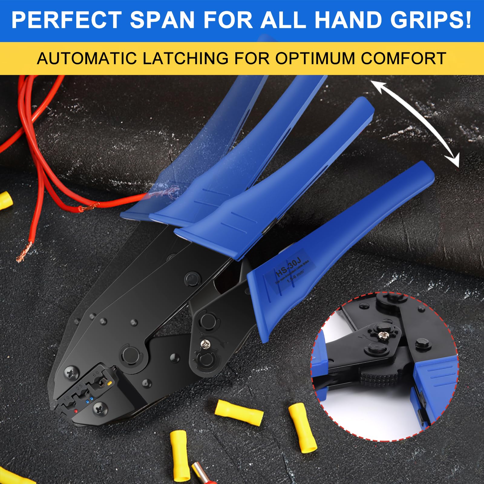 VFANDV Pinza Crimpatrice Capicorda, con 300 Capicorda Isolati a Crimpare, Crimpatrice Puntalini per 1.5-6 mm², Autoregolanti Strumenti di Crimpatura, Crimping Tool per Elettricista Riparare (HS-30J)